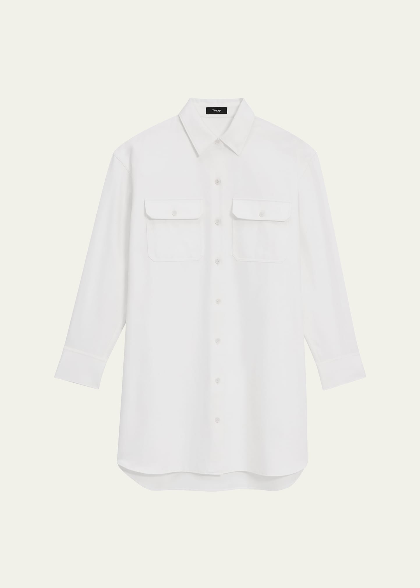 Shop Theory Military Long-sleeve Mini Shirtdress In Optic Wht
