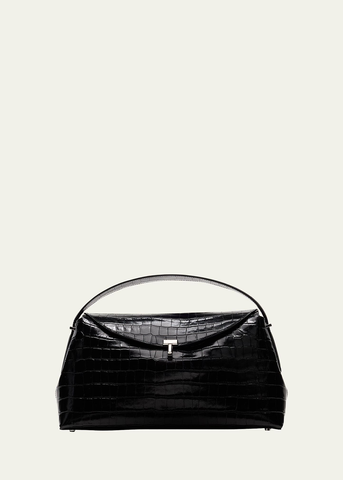 Totême T-lock Croc-embossed Top-handle Bag In Black