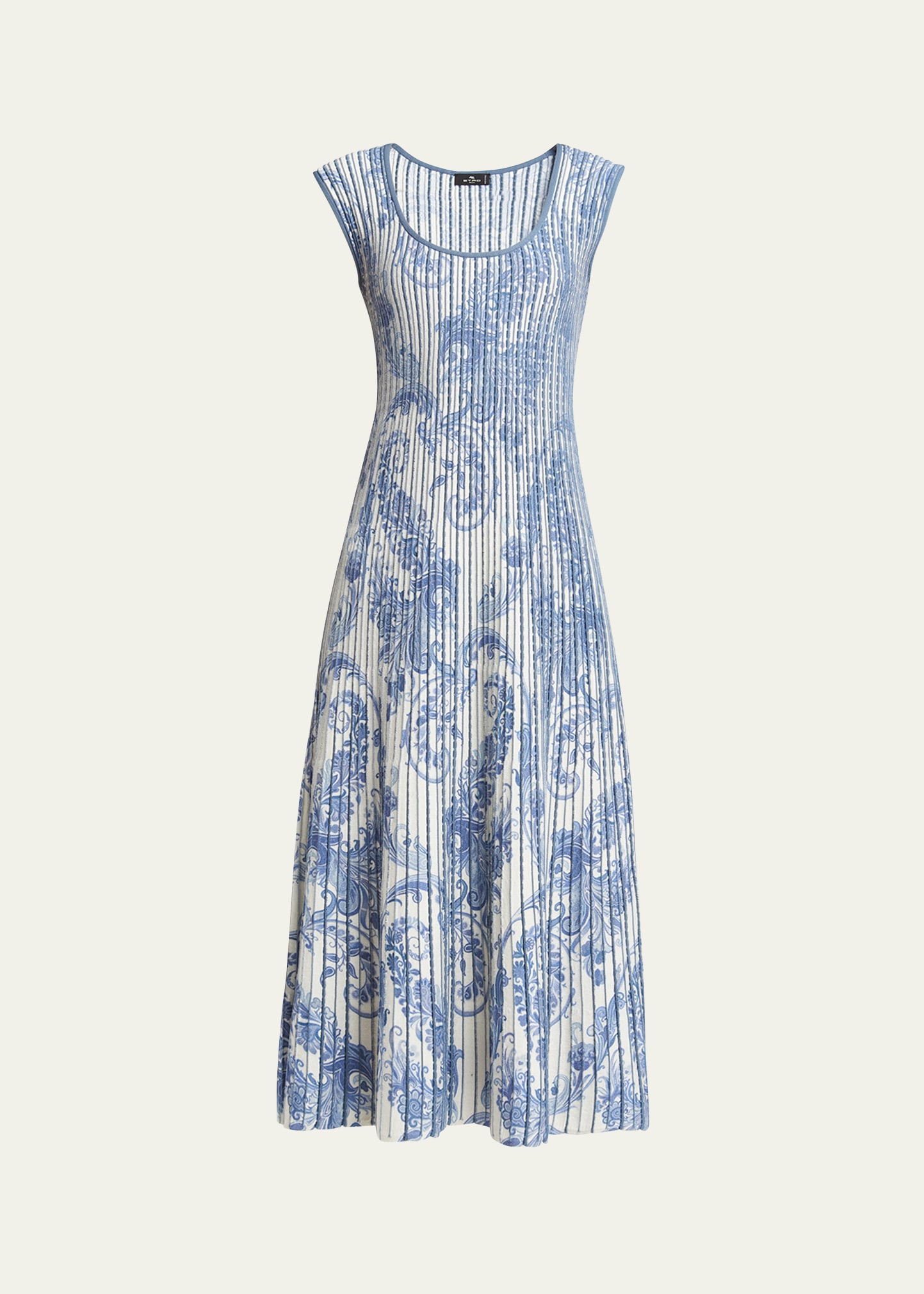 Etro Paisley Printed Knitwear Midi Dress In Lt Bluegrey
