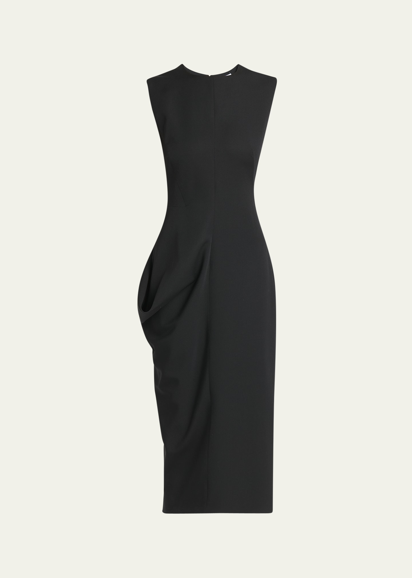 Shop Alexander Mcqueen Wool Midi Dress With Draped Waist Detail In Black