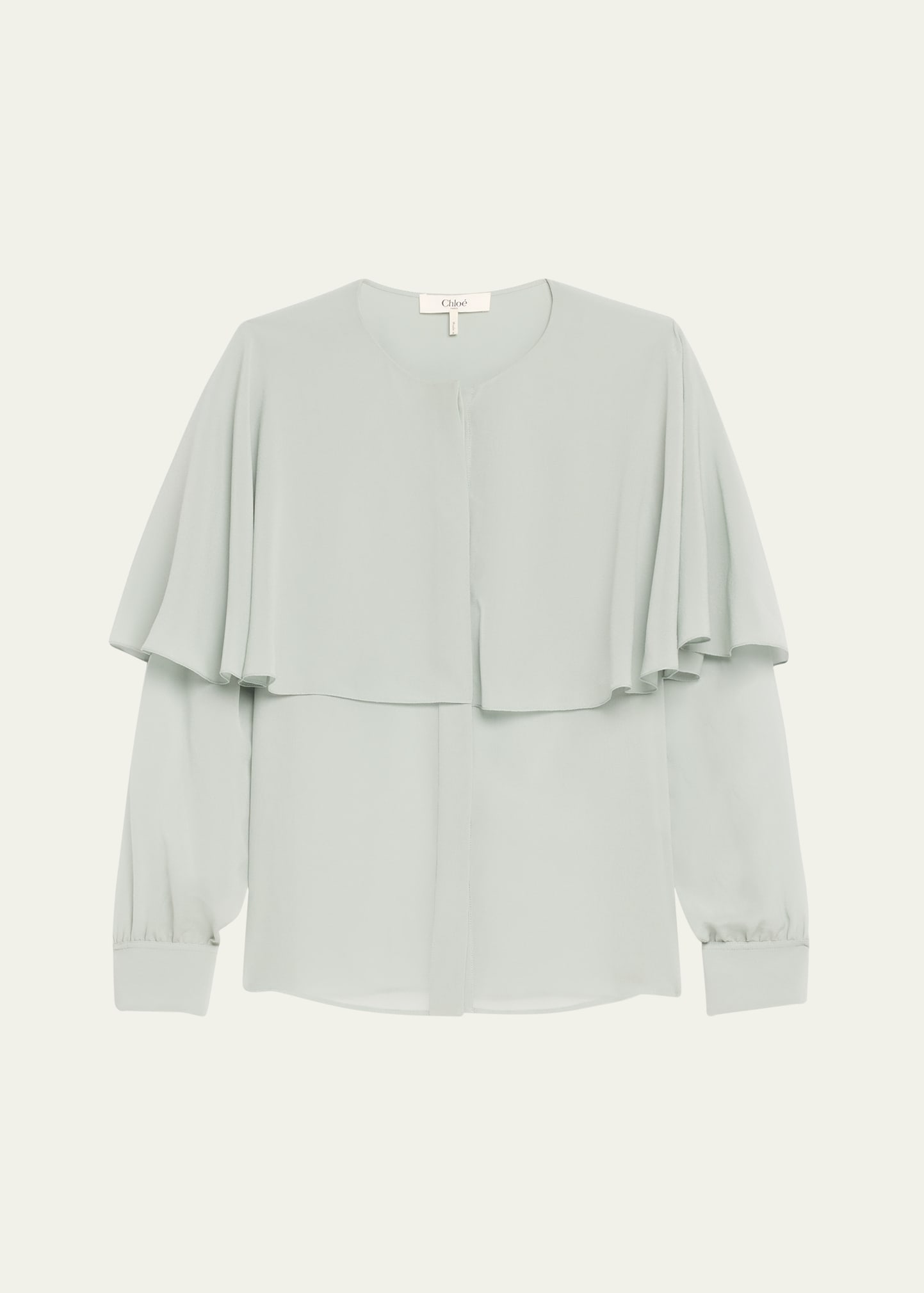 Chloé Silk Georgette Button-front Blouse With Shawl Overlay In Desert Green