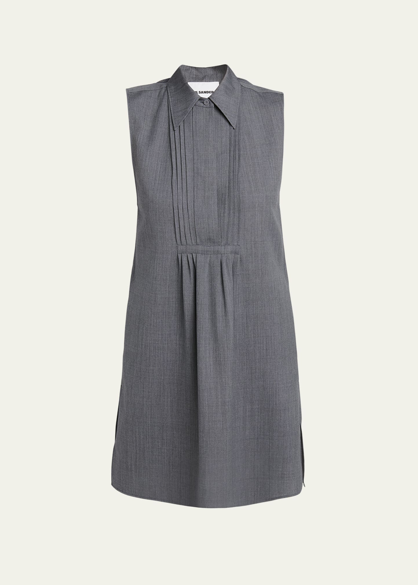 Jil Sander Pintuck Bib Front Short Dress In Gray
