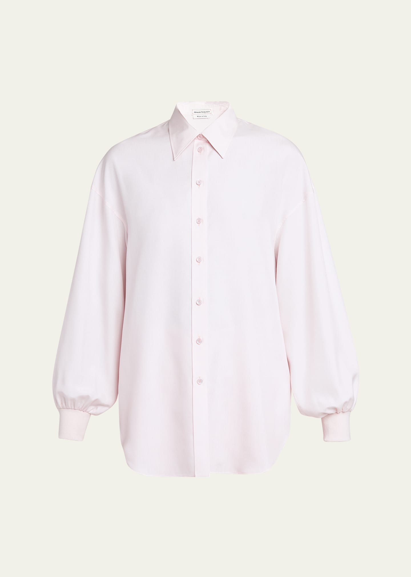 Button-Front Collared Blouse with Cocoon Sleeves