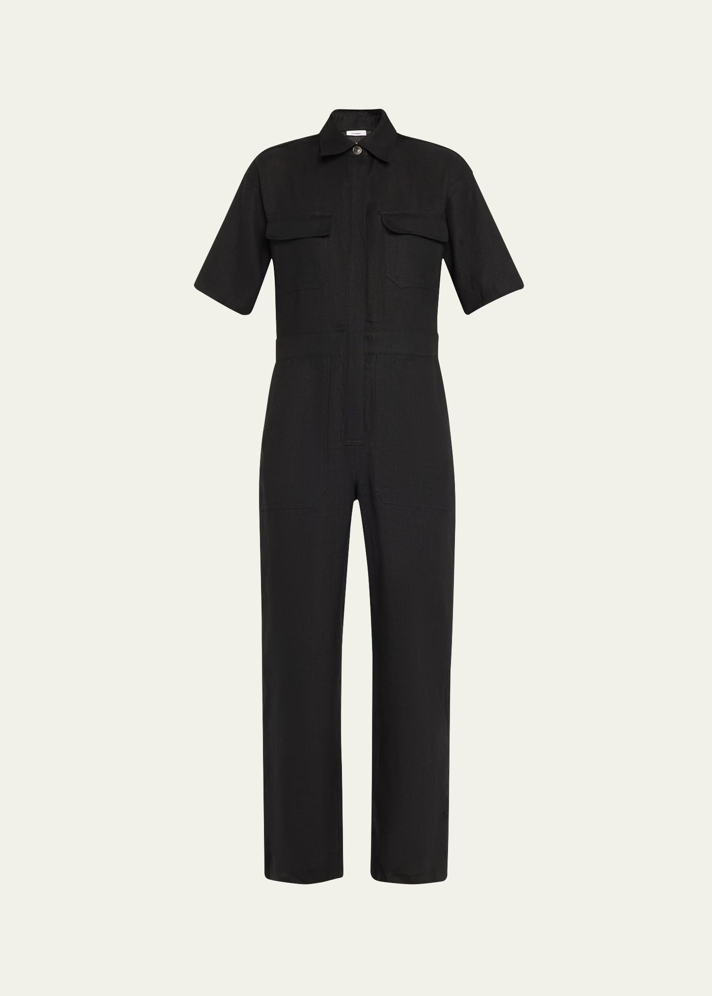 Shop Rivet Utility Dynamo Short-sleeve Linen Jumpsuit In Black