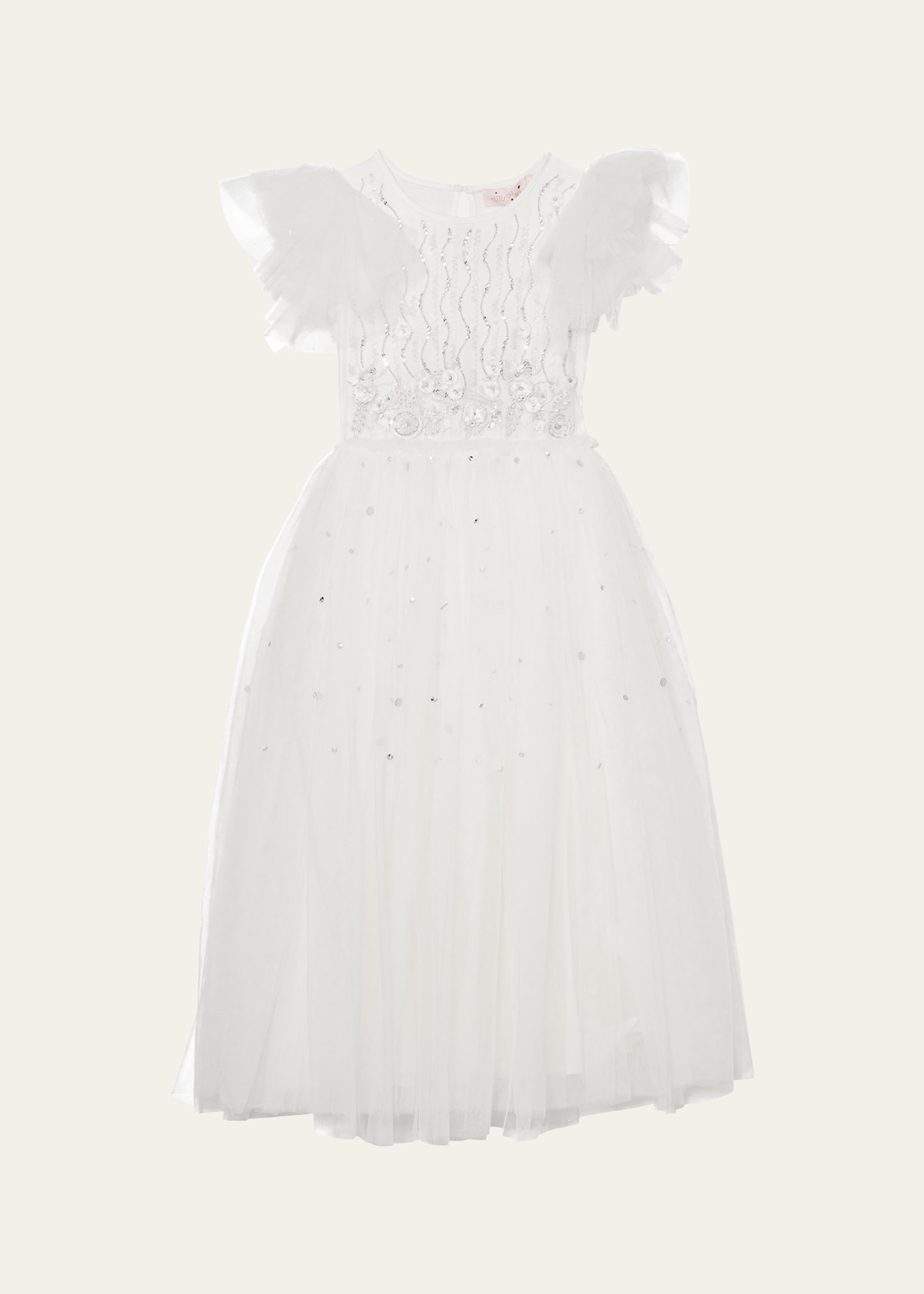 Tutu Du Monde Kids' Girl's Wisteria Sequin Floral Applique Tutu Dress In White