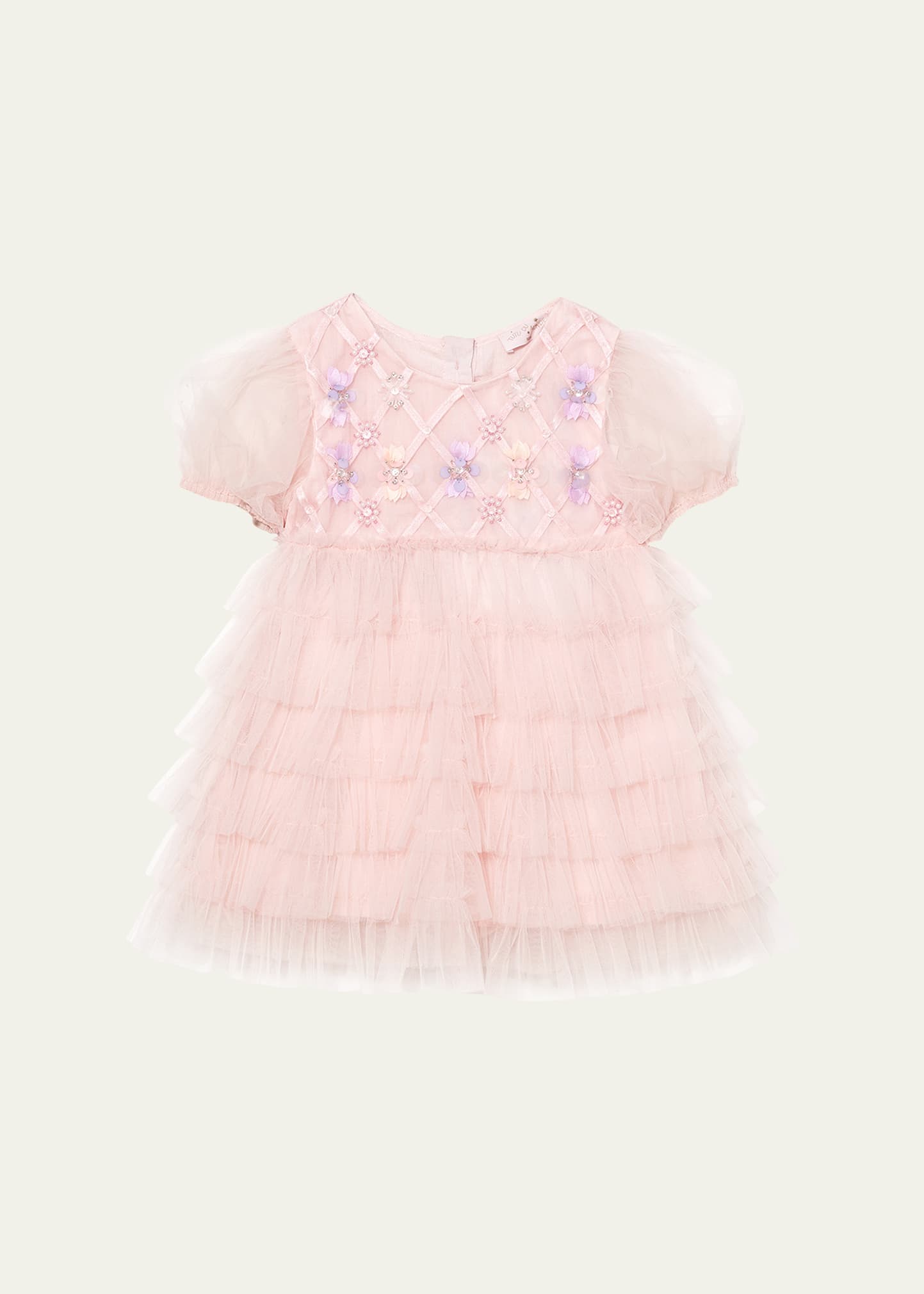 Girl's Bebe Embellished Lattice Tulle Dress, Size Newborn-24M