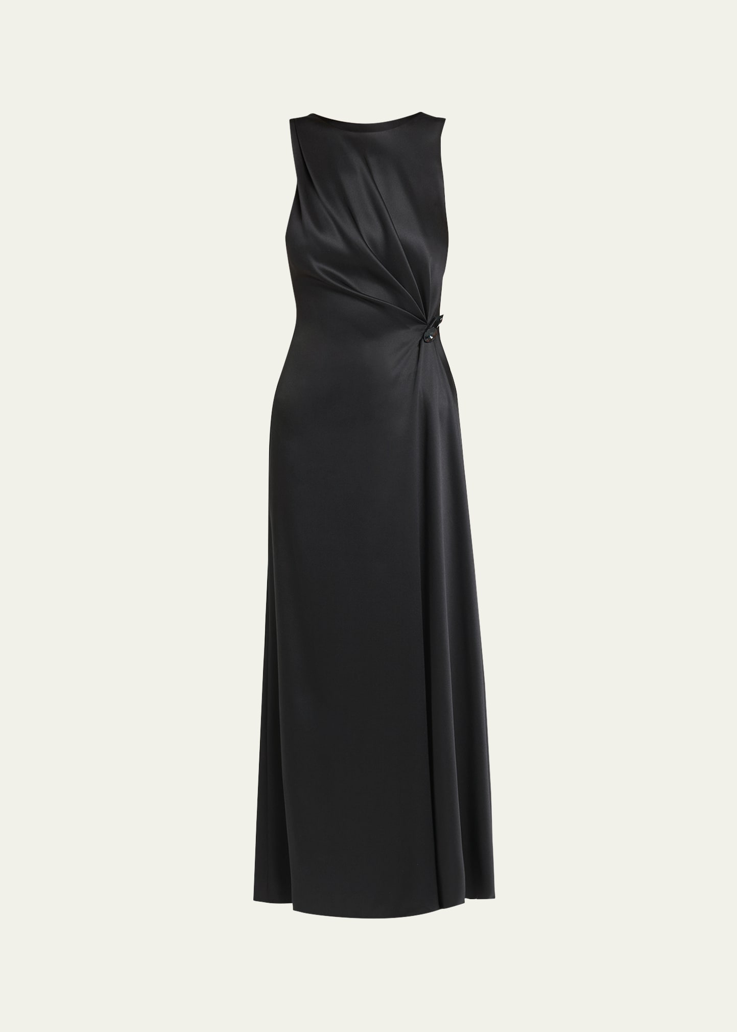 GIORGIO ARMANI SATIN GOWN WITH GATHERED BEADED HIP DETAIL 