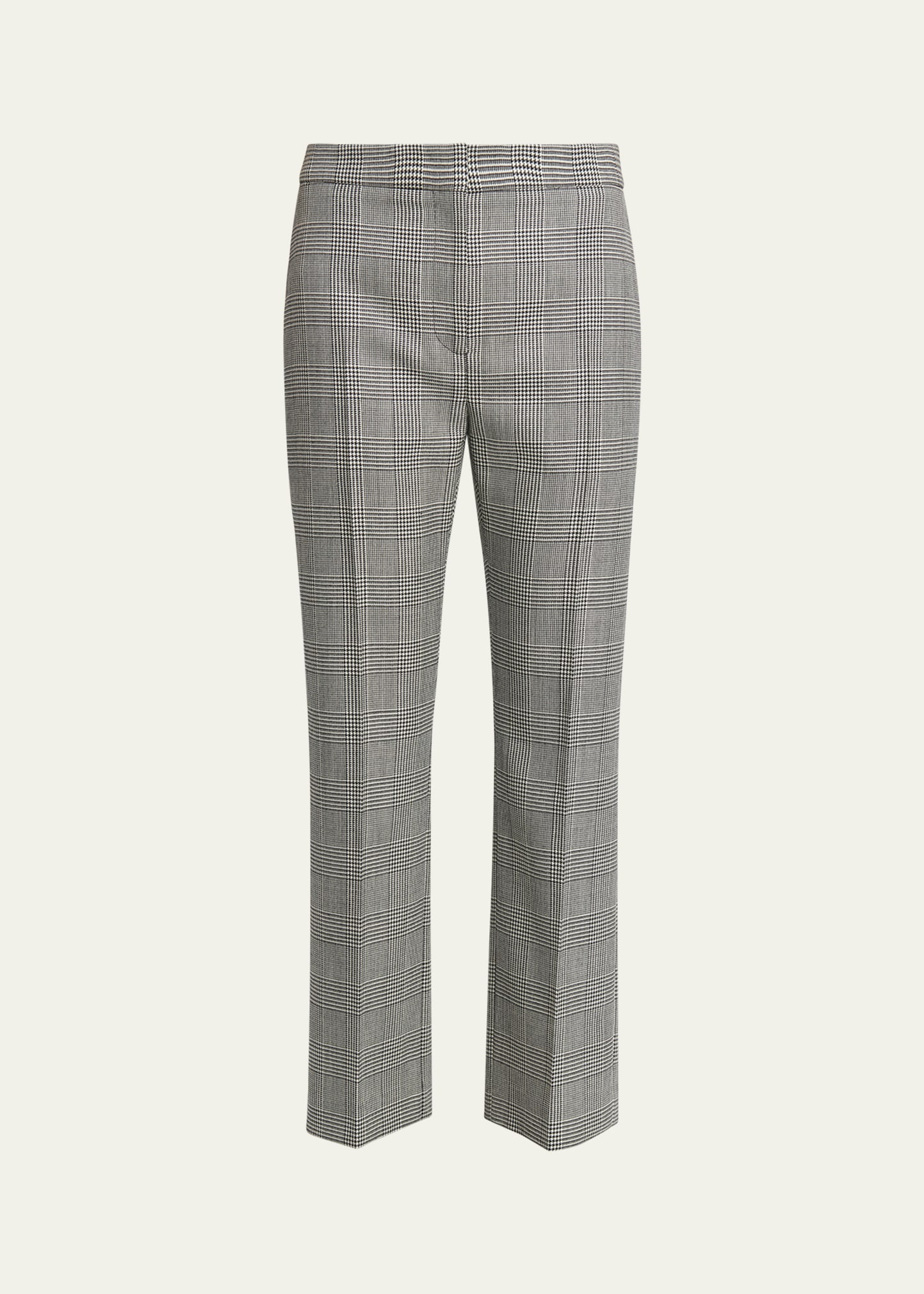 Alexander Mcqueen Prince Of Wales Cropped Wool Trousers In Lead Ivory