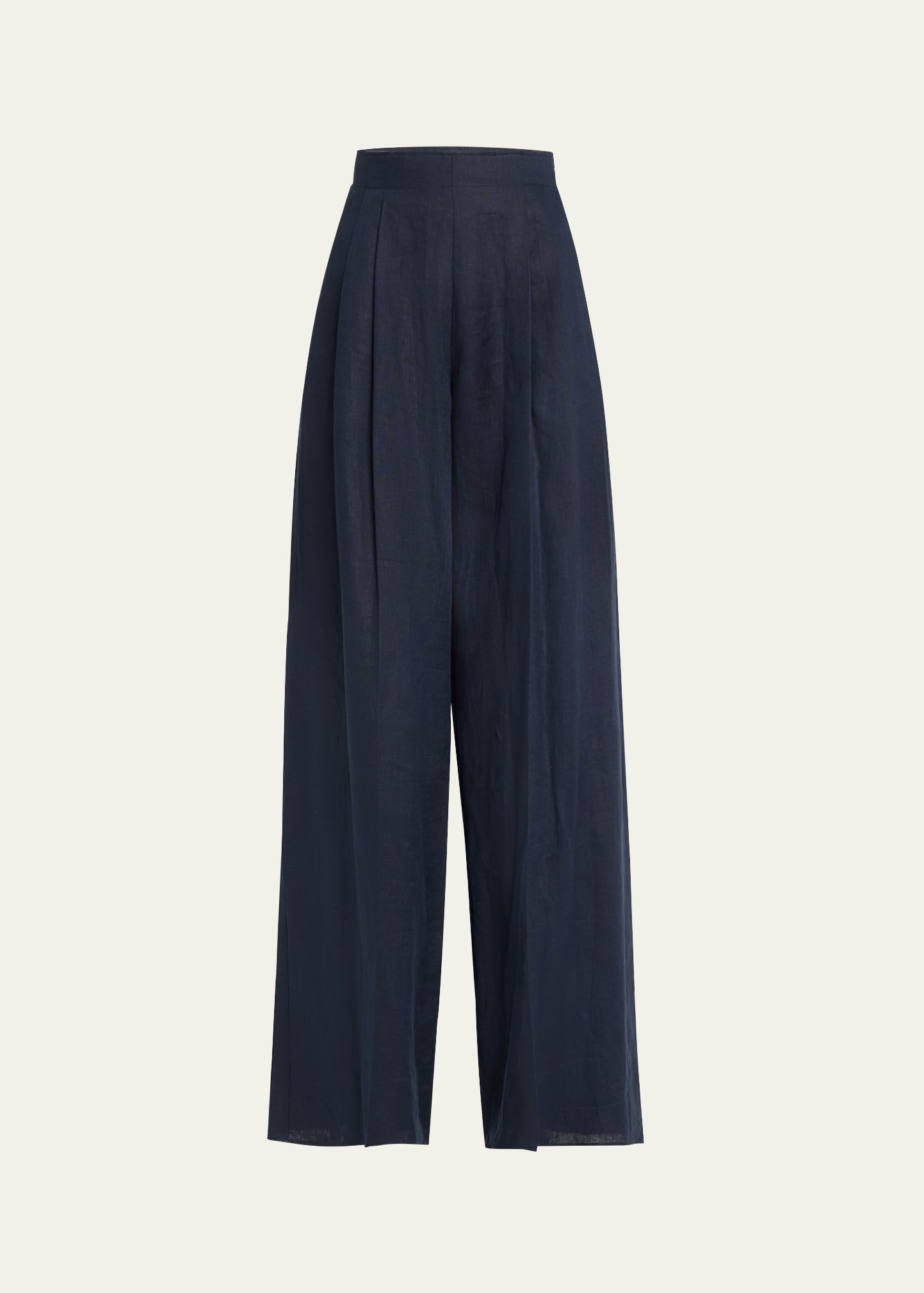 Adeam Estella Pleated Wide-leg Linen Pants In Blue