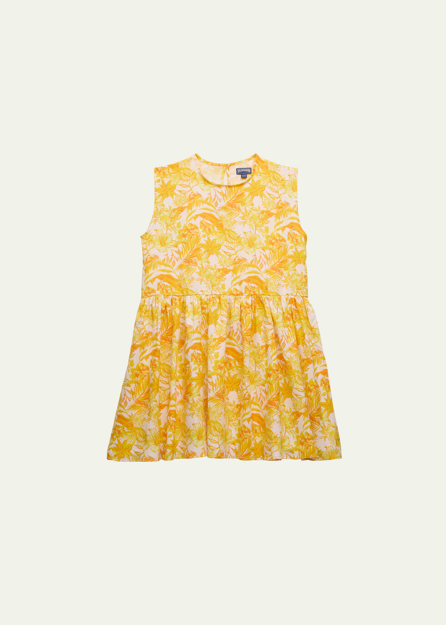 Vilebrequin Kids' Girl's Tahiti Flower-print Linen Dress In Yellow