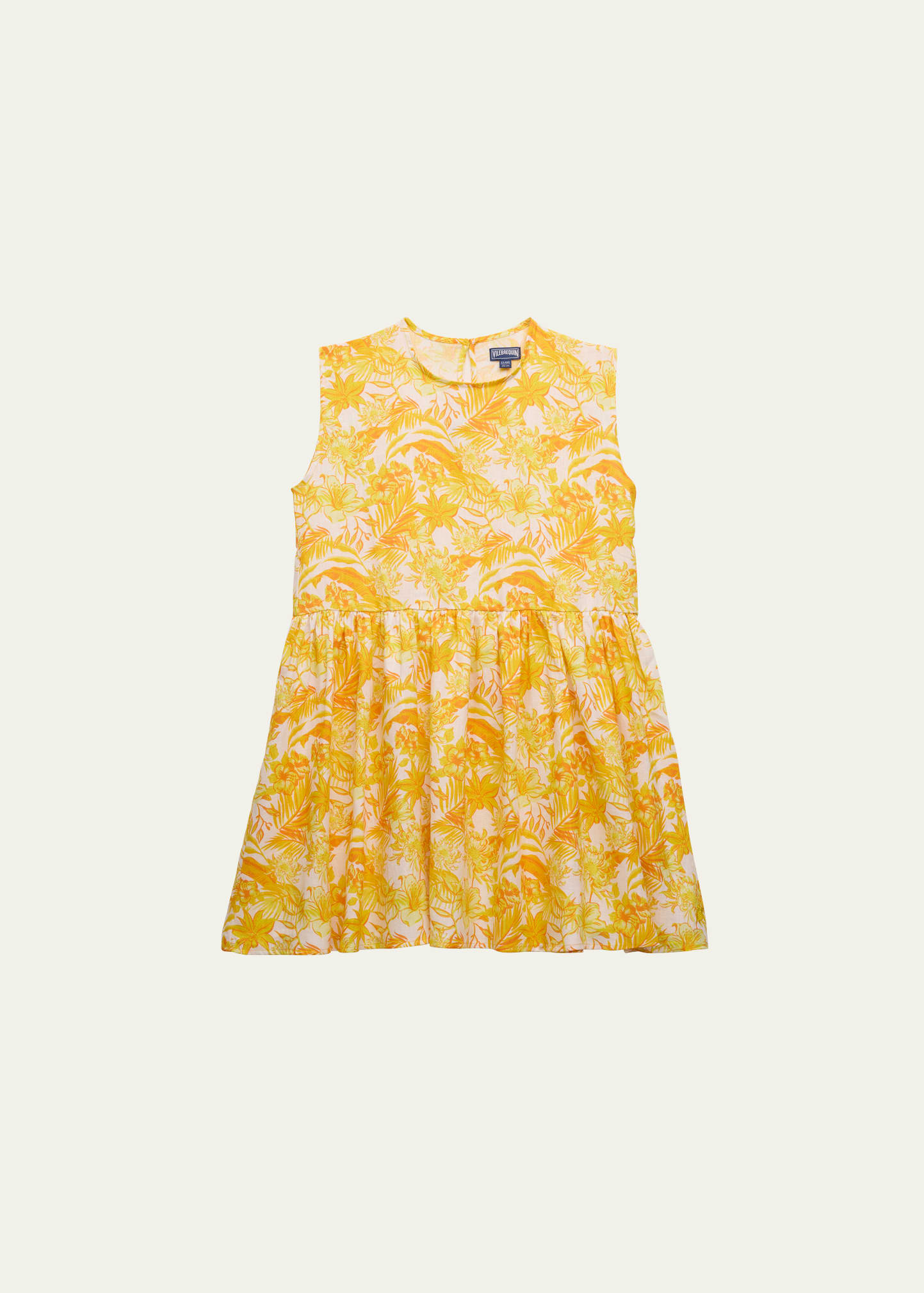 Shop Vilebrequin Girl's Tahiti Flower-print Linen Dress In Mais