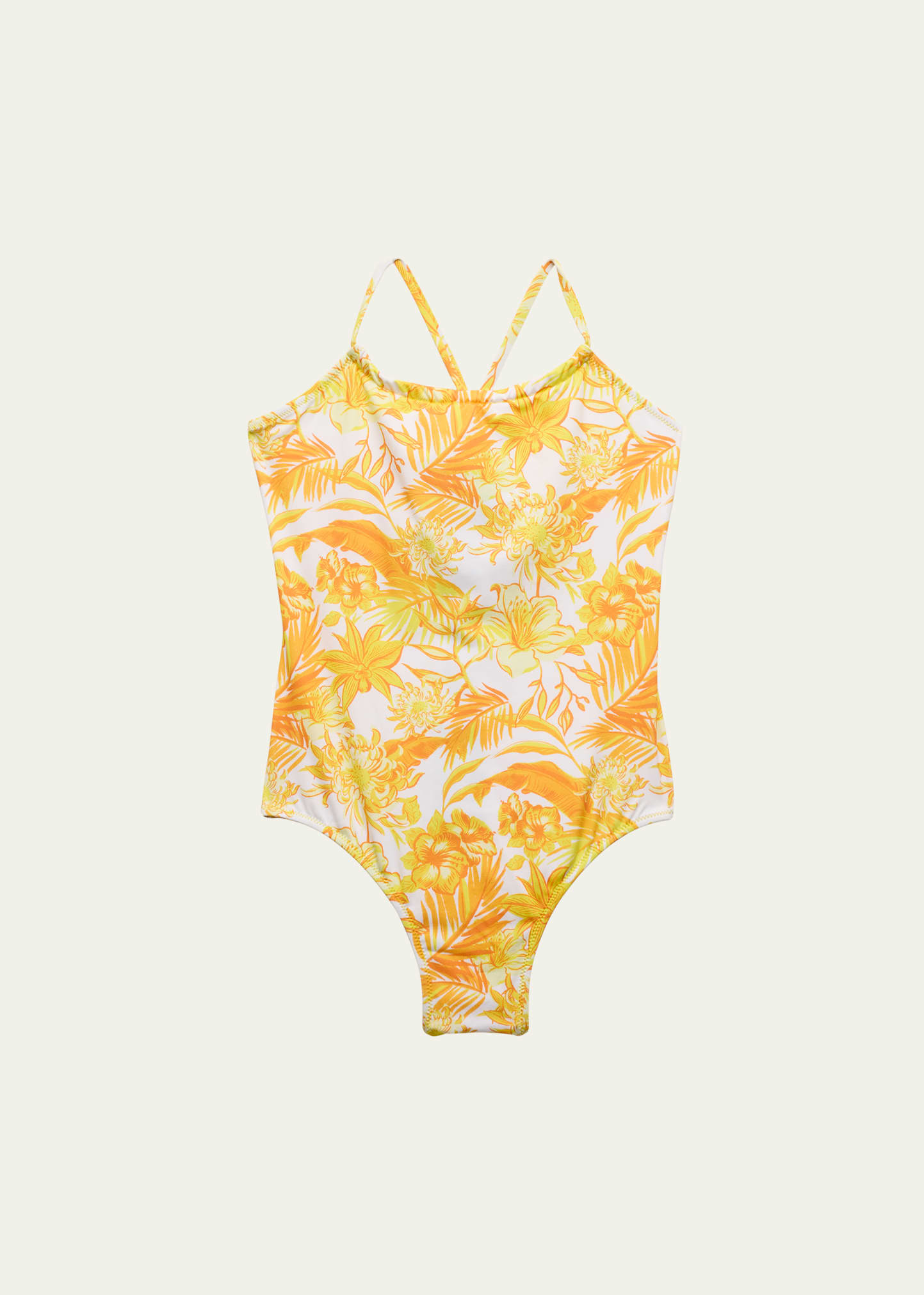 Shop Vilebrequin Girl's Halter Tahiti Flower-print One-piece Swimsuit In Mais
