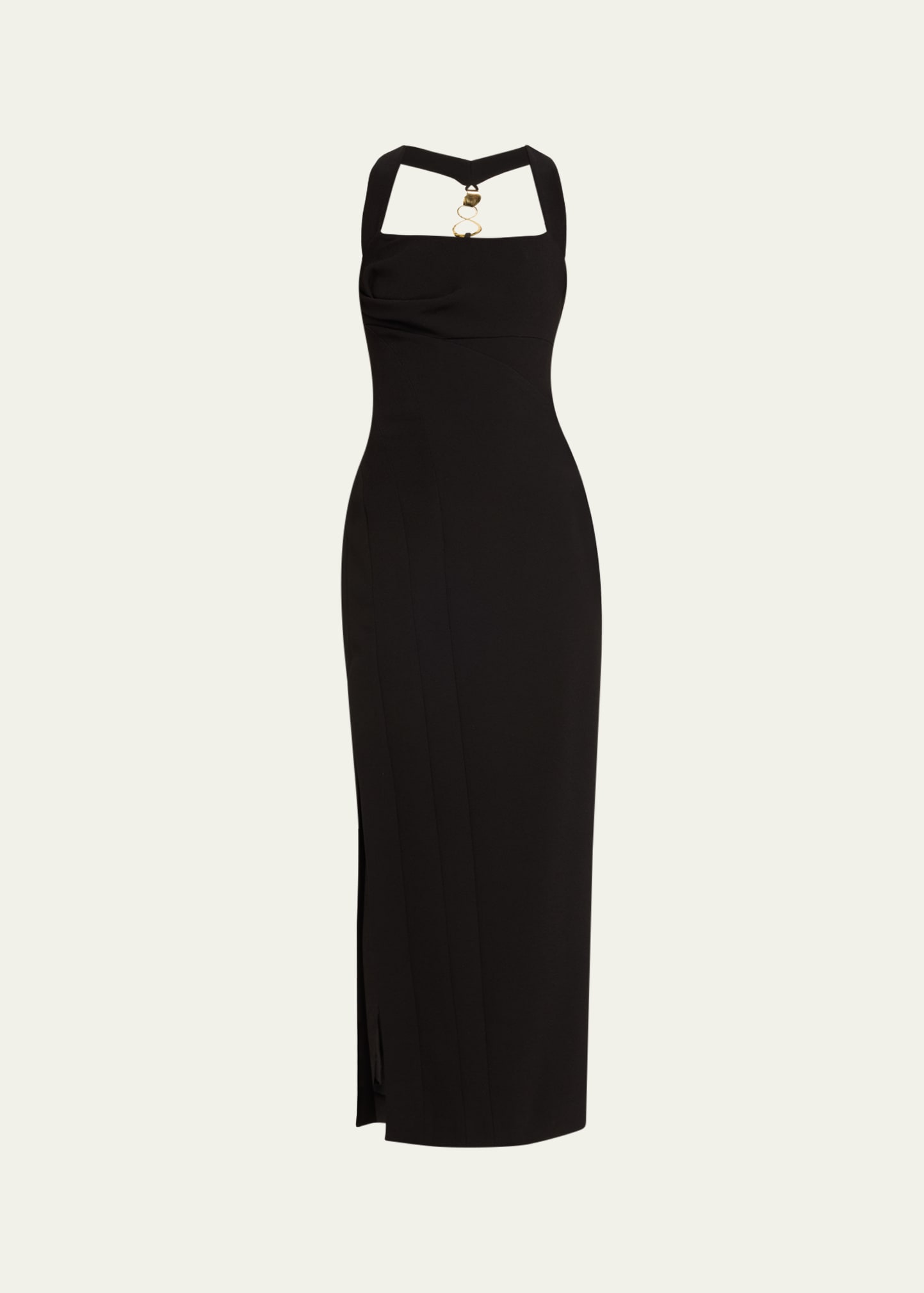 Rachel Gilbert Blaine Long Crepe Halter Dress In Black