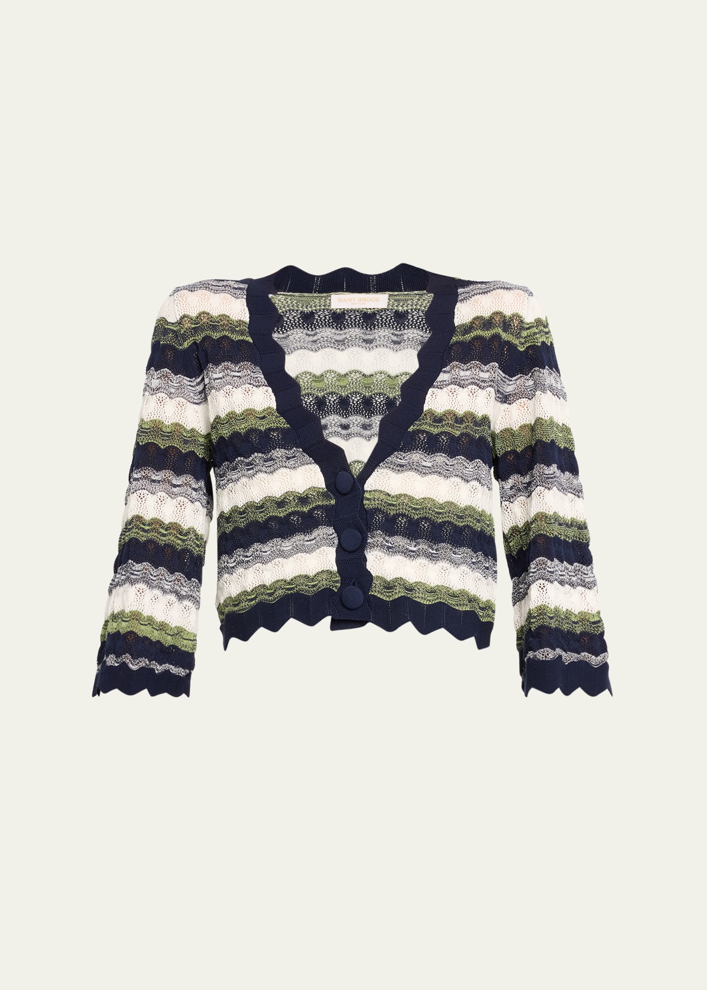 Shop Ramy Brook Nell Wavy Knit Cropped Cardigan In Spring Navy Wavy