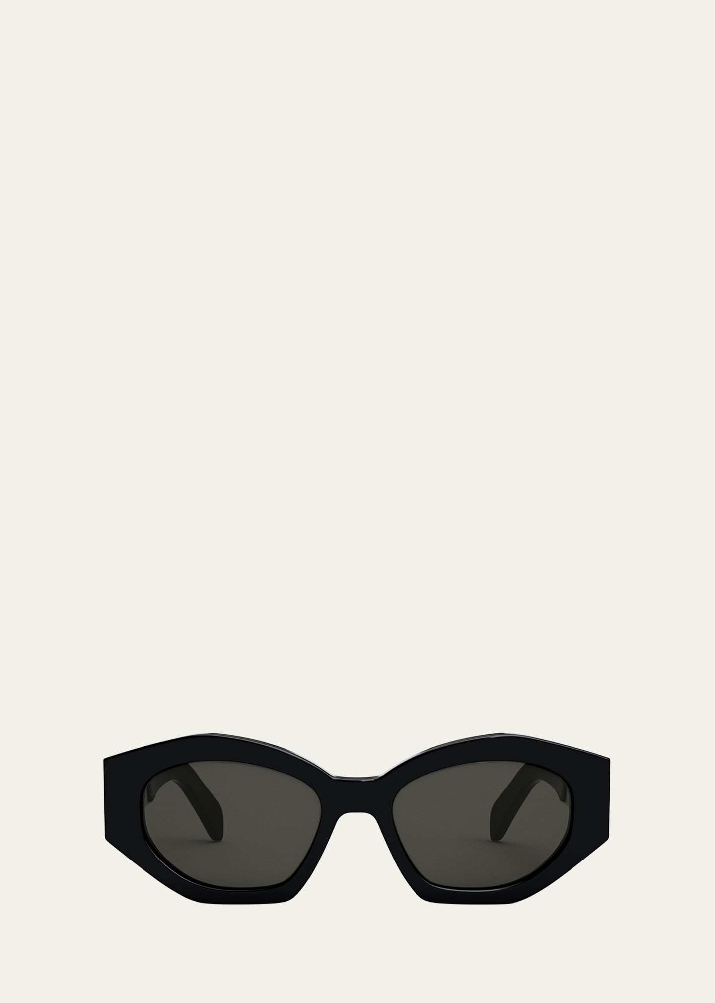 Celine Men's Triomphe Acetate And Nylon Oval Sunglasses In Shiny Black Smoke