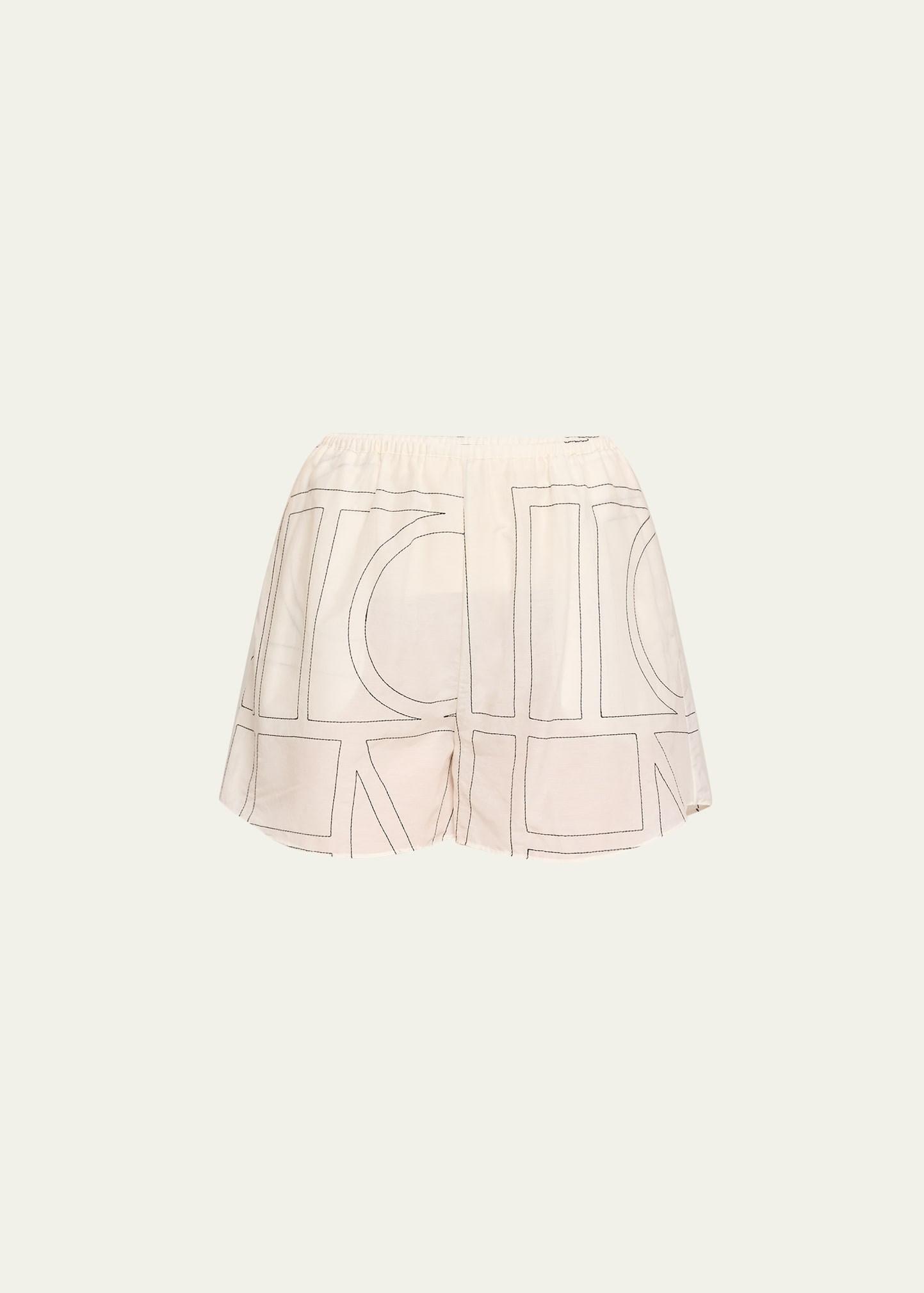 Totême Toteme Elegant Monogram Silk High-waisted Mini Shorts In White/black