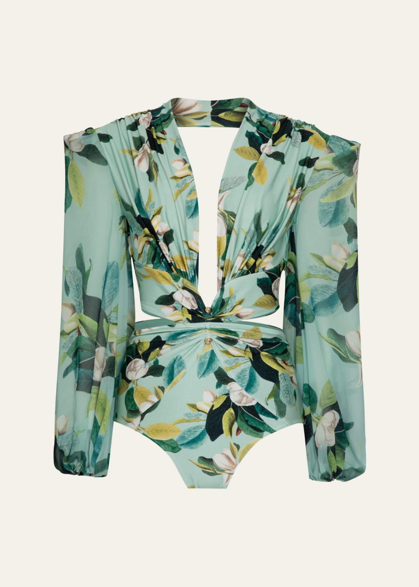 Shop Patbo Magnolia Plunge Bodysuit In Green Multi