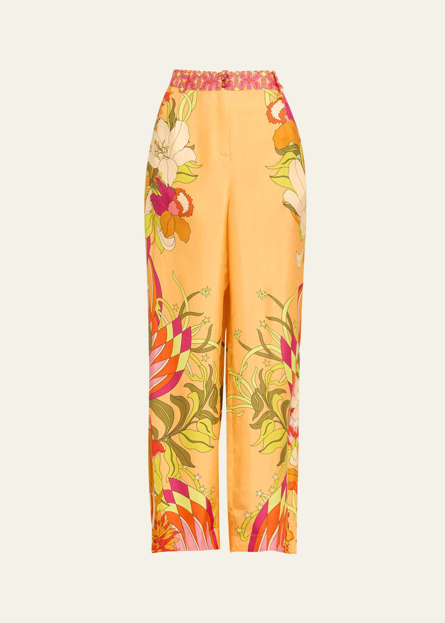 Camilla The Flower Child Society Wide-leg Silk Trousers In Gray