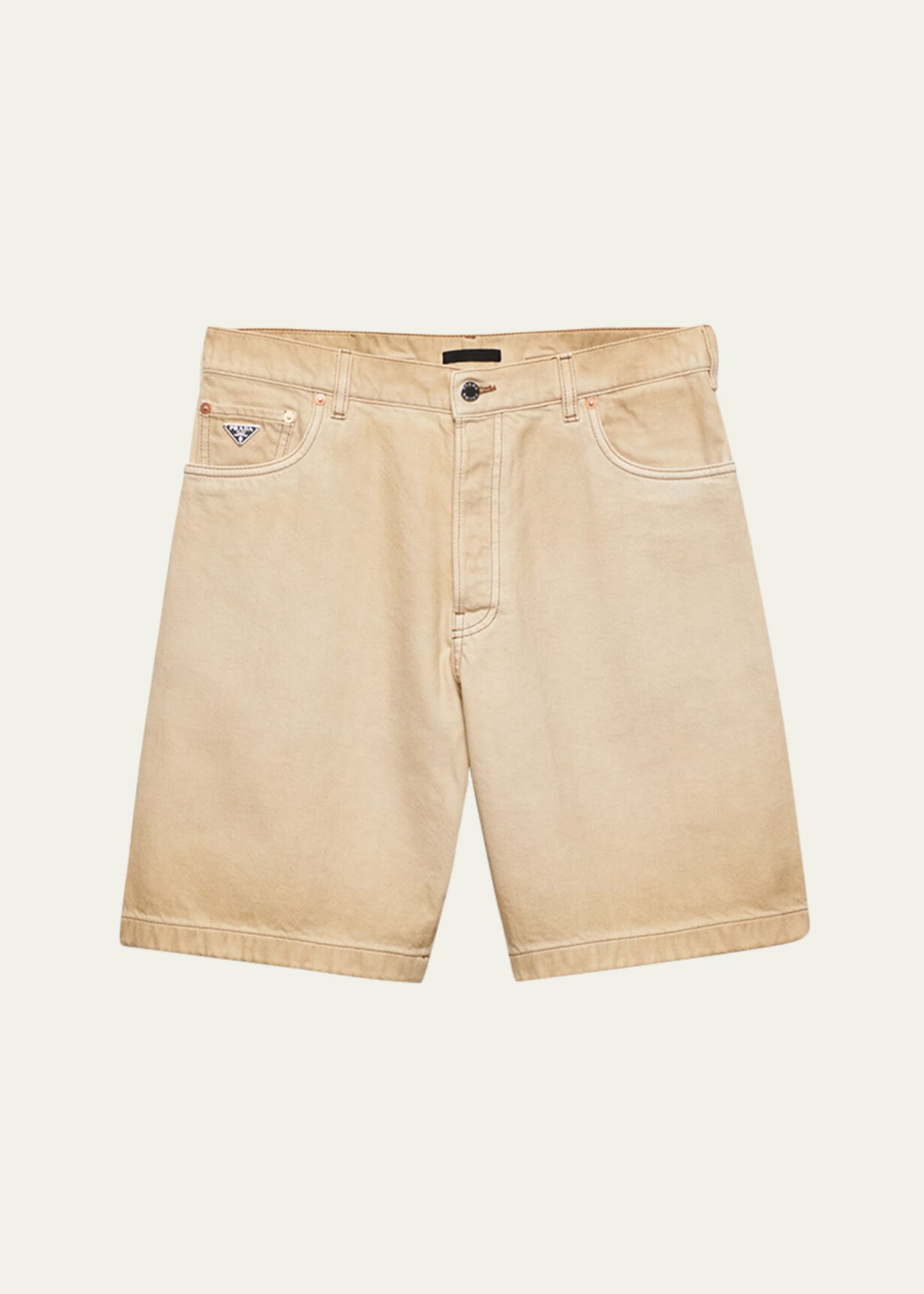 Prada Worn Bull-denim Bermudas In Natural