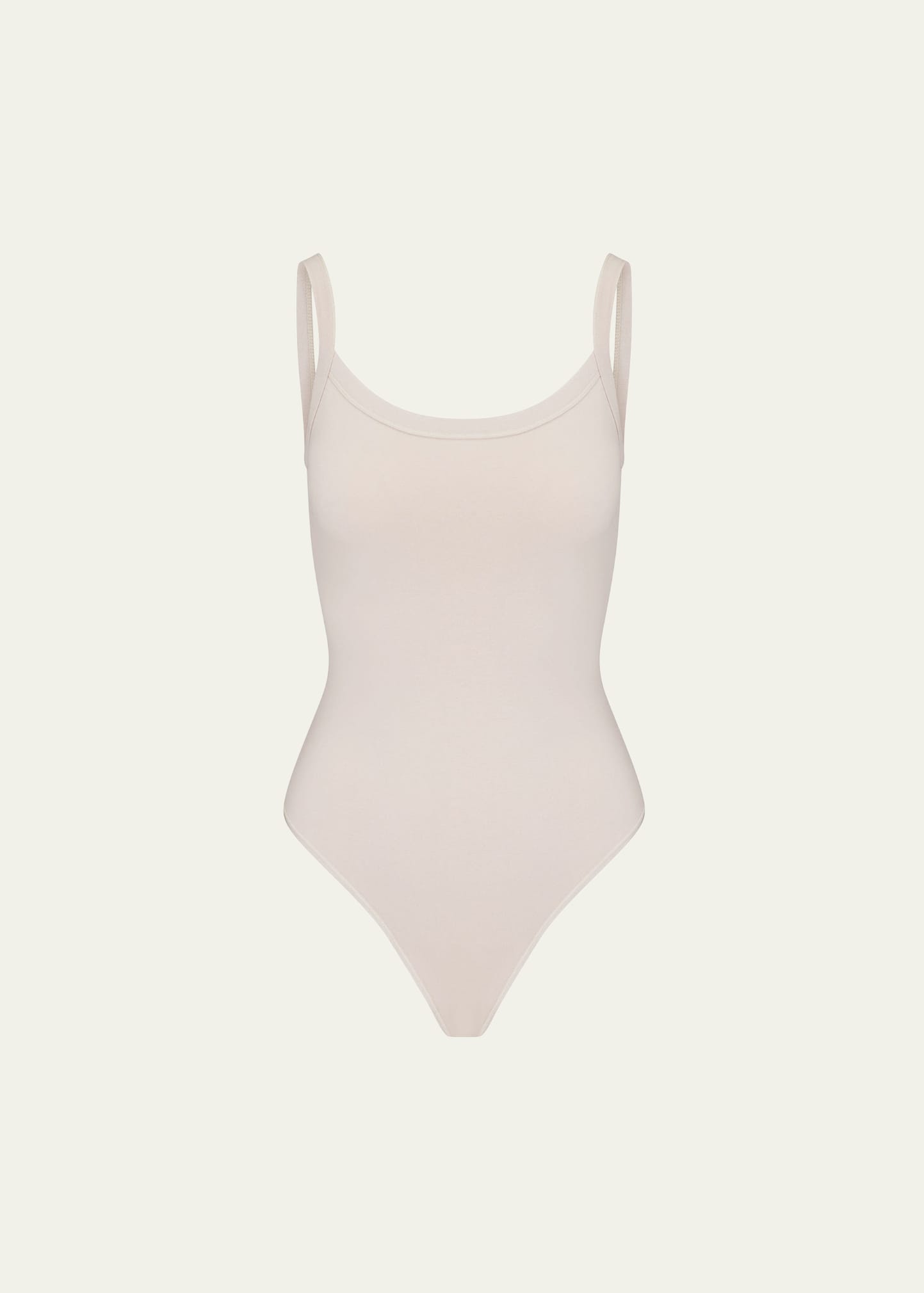 Shop Skims Cotton Jersey Thong Bodysuit In Stone