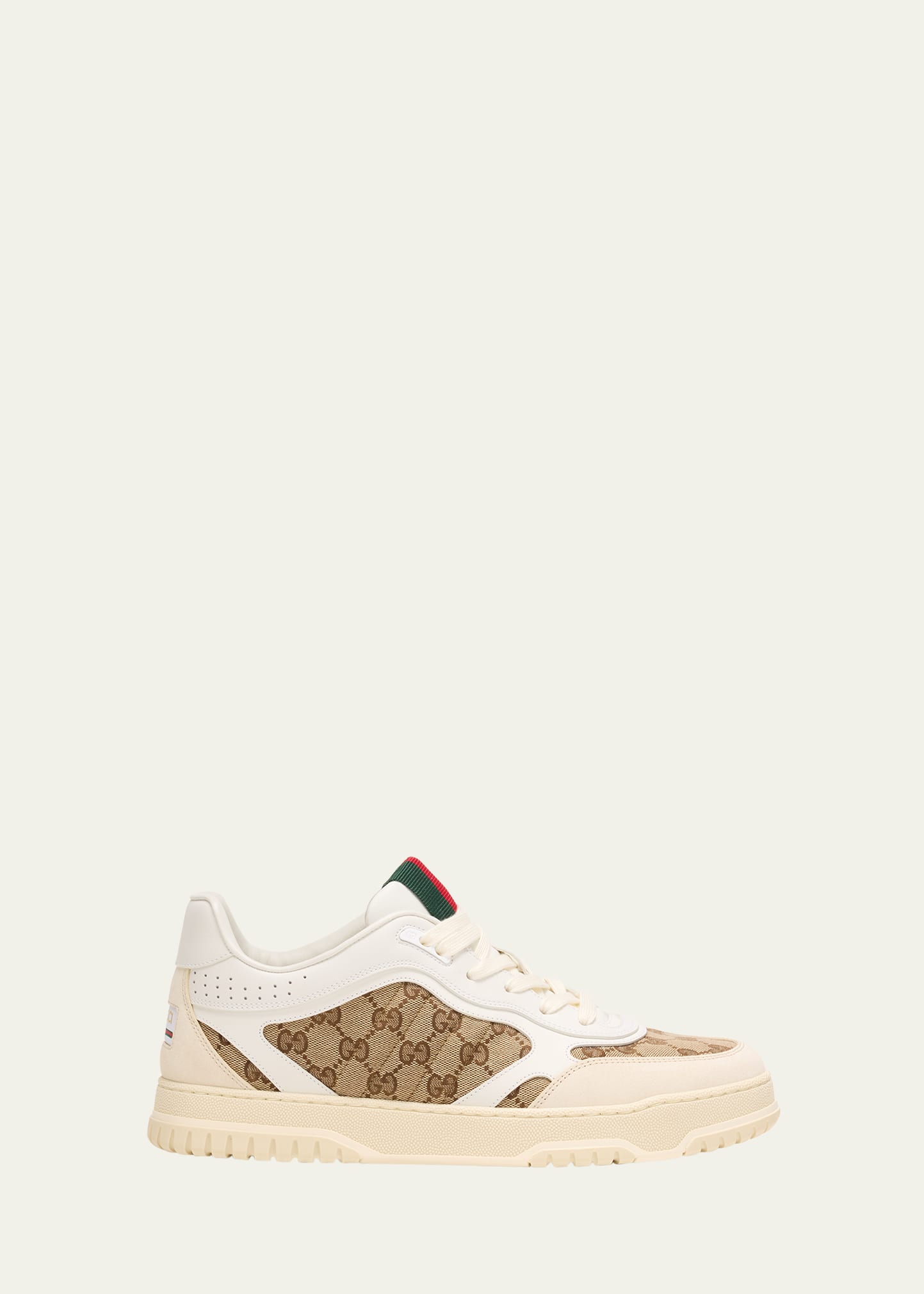 Gucci Re-web Leather And Original Gg Fabric Sneakers In White/beige