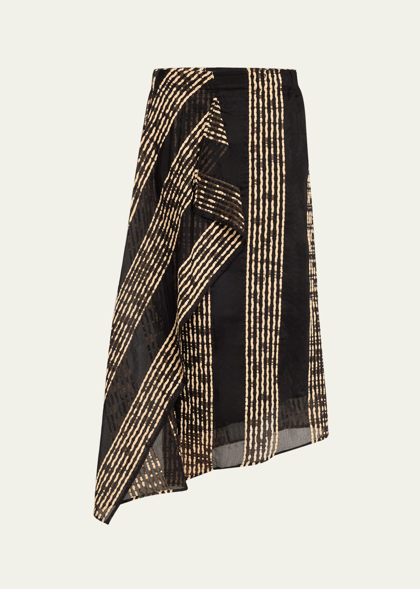 Shop Zero + Maria Cornejo One Woven Stripe Asymmetric Midi Skirt In Black/beige