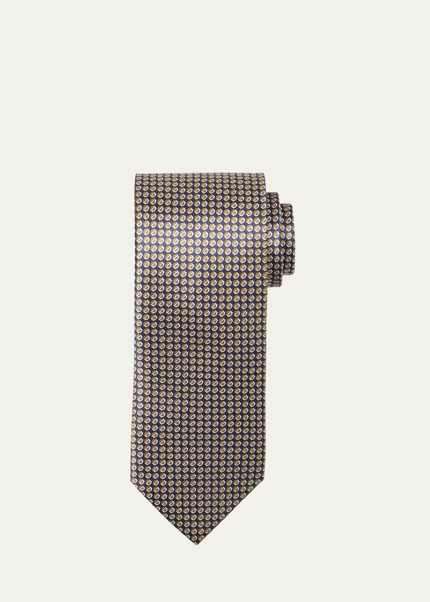 Brioni Men's Micro-geometric Silk Tie In Brown Blue