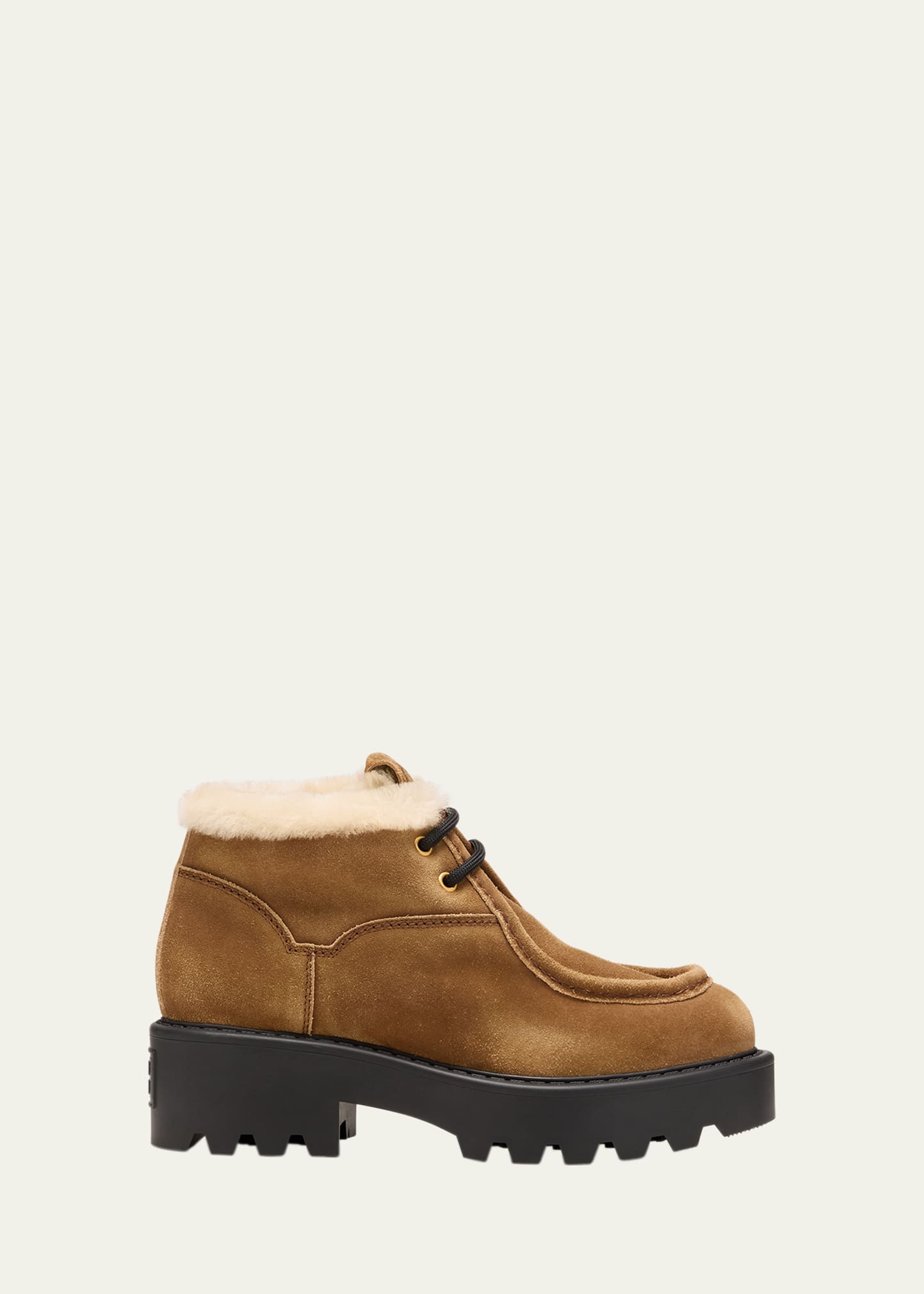 Miu Miu Suede Shearling Lace-up Chukka Booties In Cannella