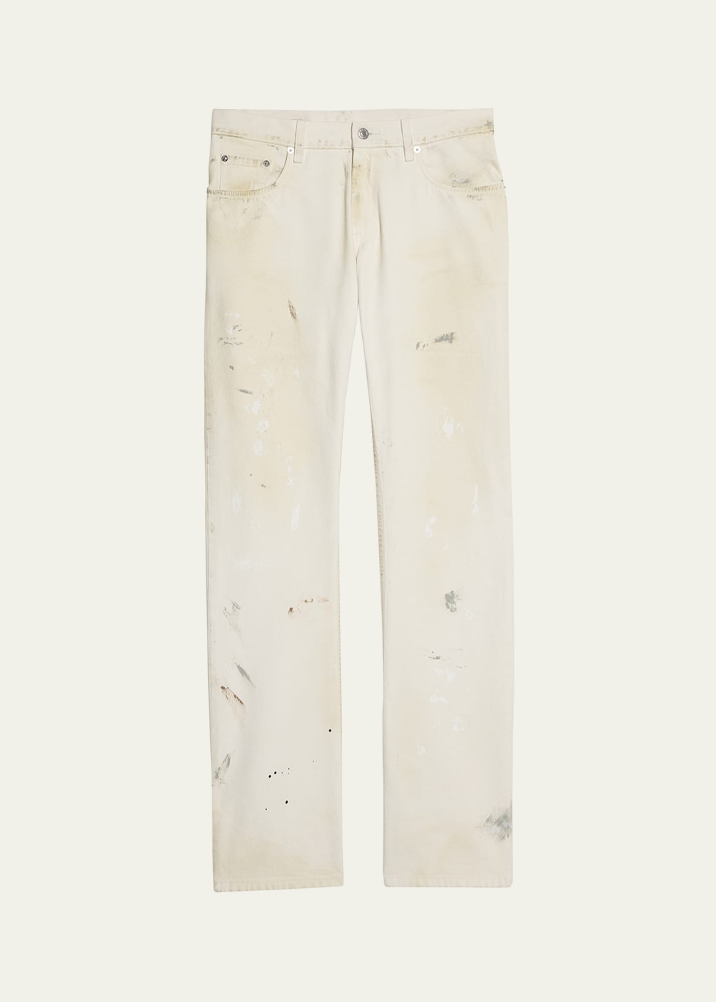 Shop Helmut Lang Men's Low-rise Jeans With Paint Splatter In Ecru Painter