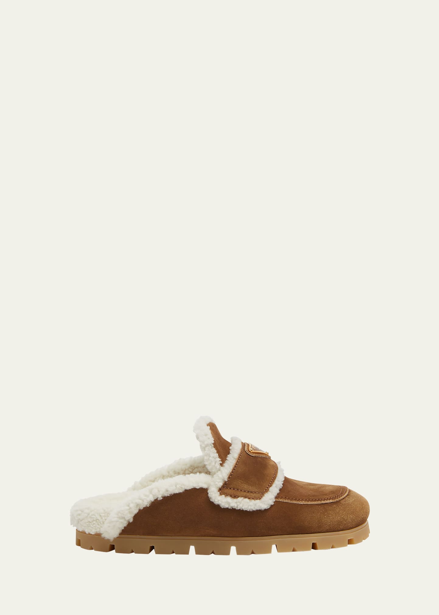 Shop Prada Suede Shearling Cozy Loafer Mules In Cannella
