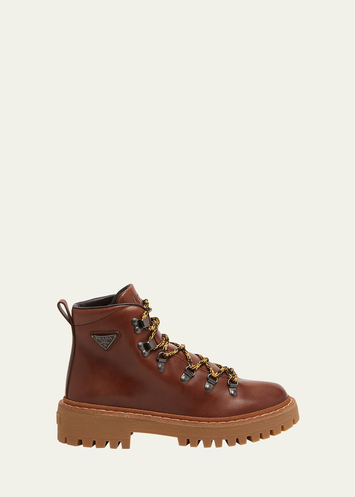 Prada St. Moritz Calfskin Hiker Boots In Cognac
