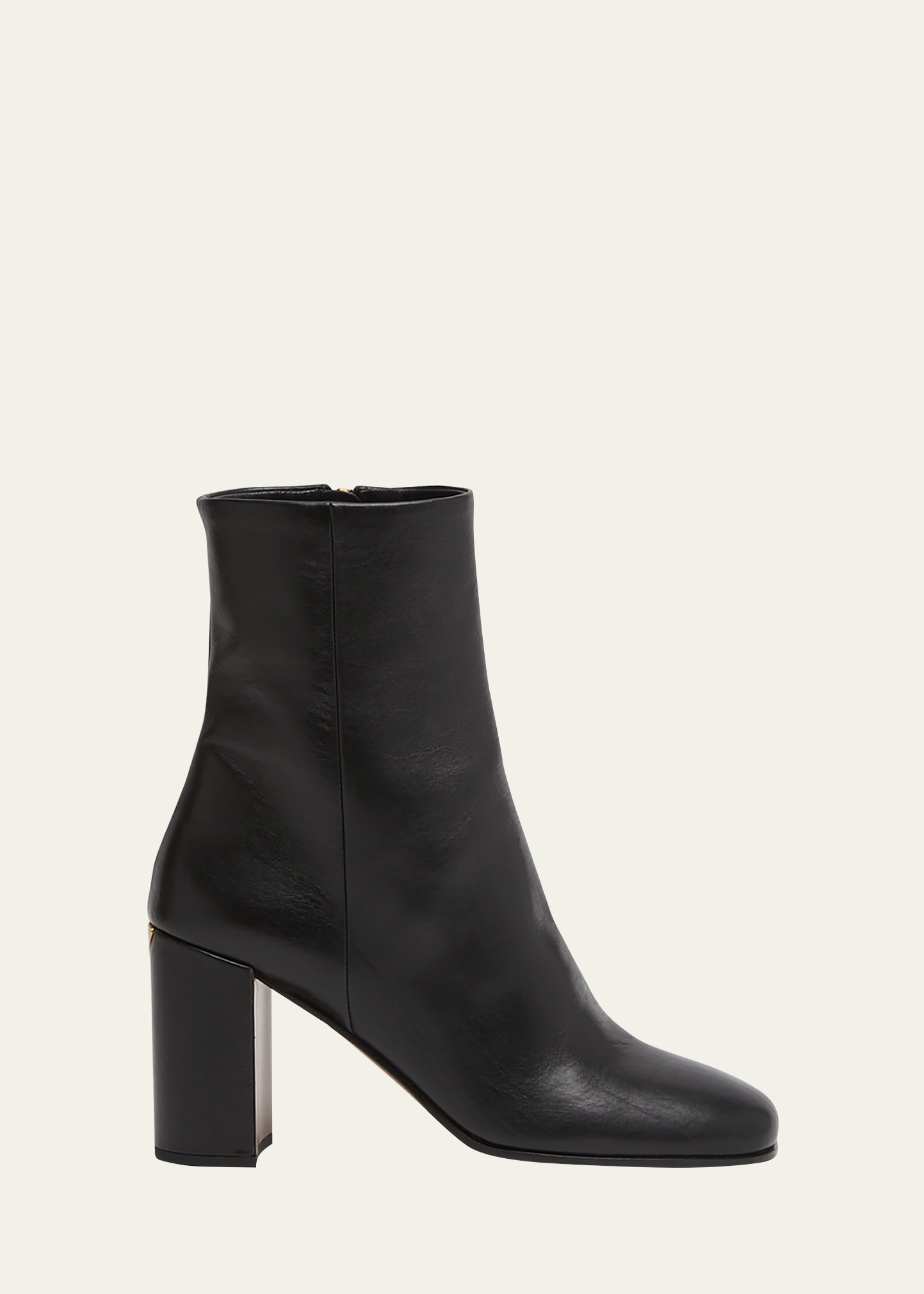 Leather Block-Heel Ankle Boots