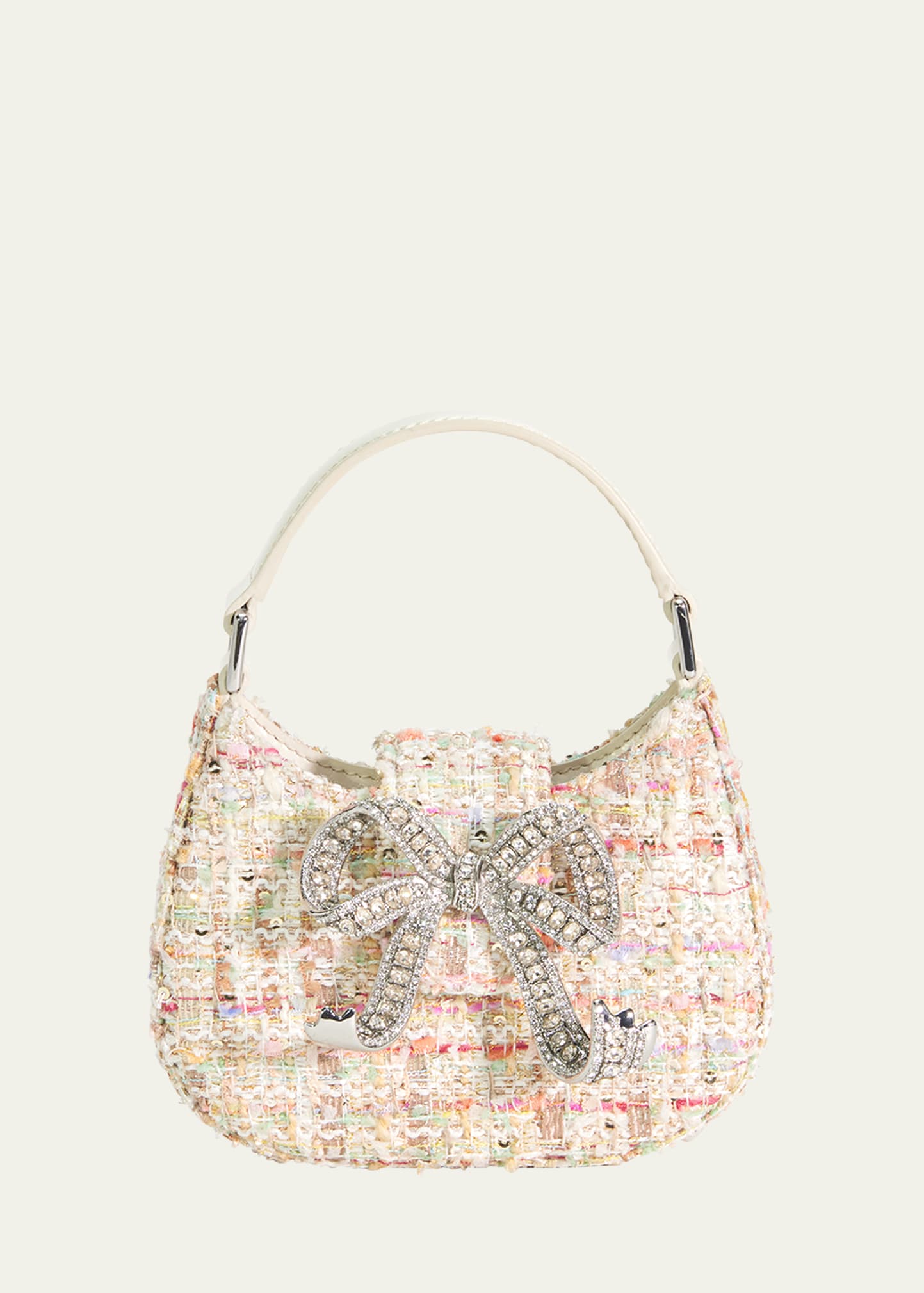 Self-portrait Kids' Girl's Boucle Micro Bag W/ Embellished Bow In Cream