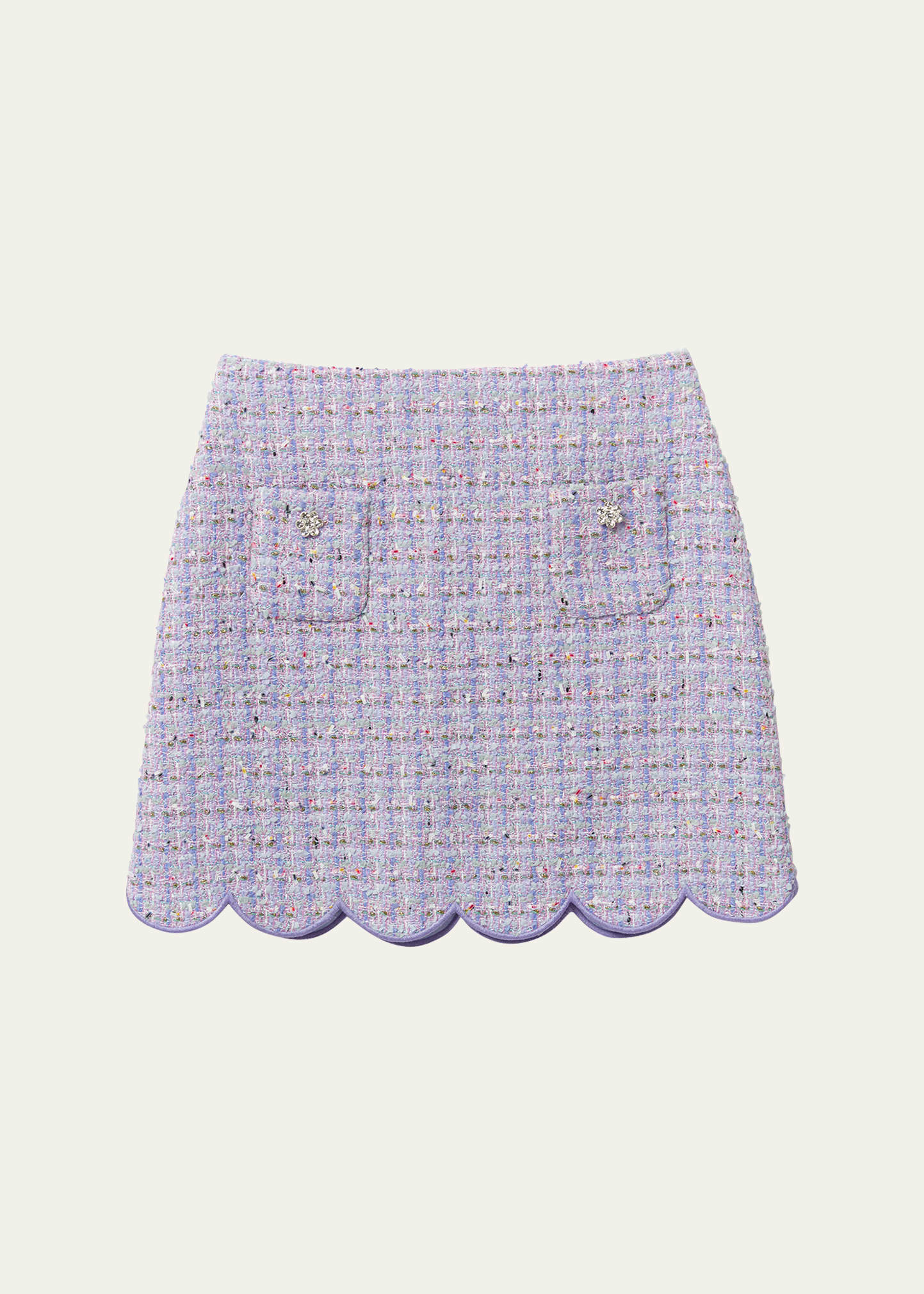 Shop Self-portrait Girl's Boucle Scallop-trim Mini Skirt In Lilac