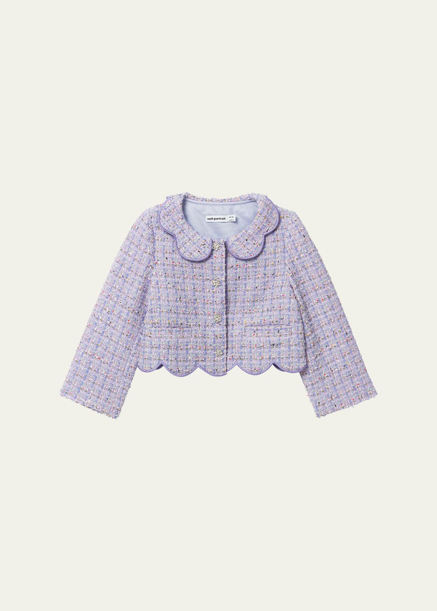 Shop Self-portrait Girl's Boucle Floral Buttoned Jacket In Lilac