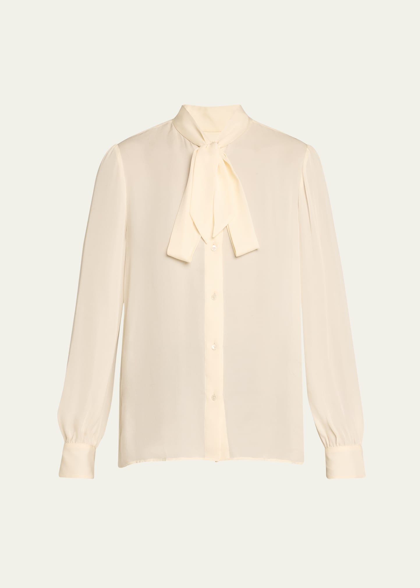 Shop Nili Lotan Carina Button-front Tie-neck Silk Top In Ivory