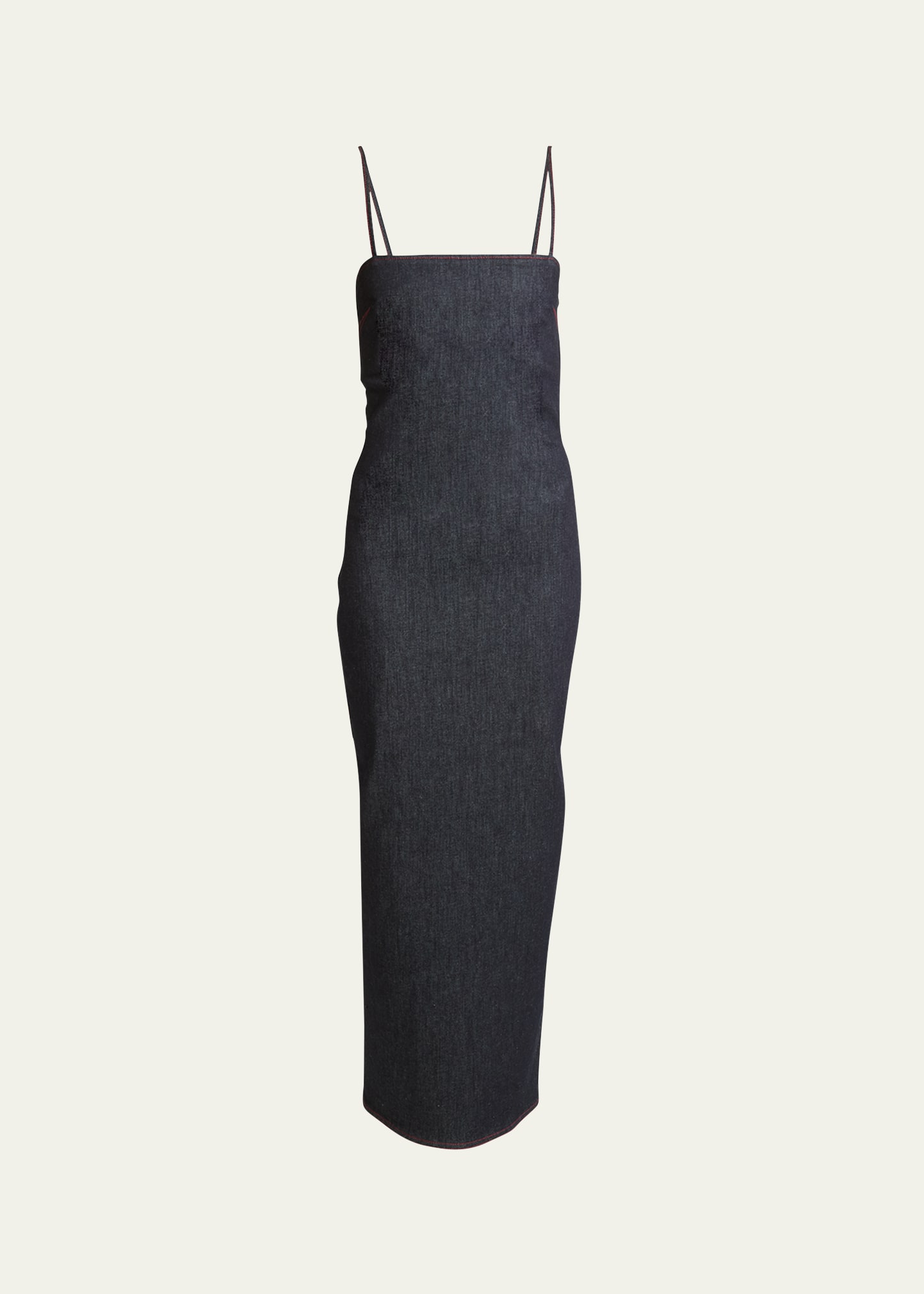 Alaïa Long Denim Column Dress In Black