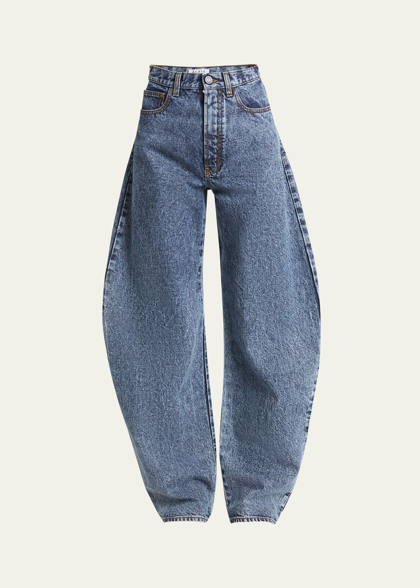 Shop Alaïa Rounded Leg Denim Pants In Bleu Neige