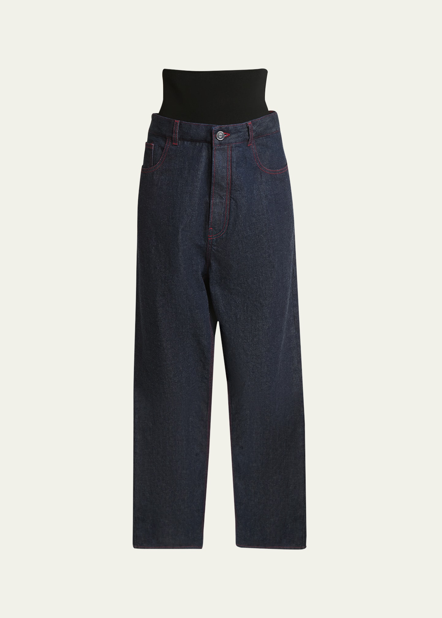 Knit Waistband Dark Wash Denim Pants