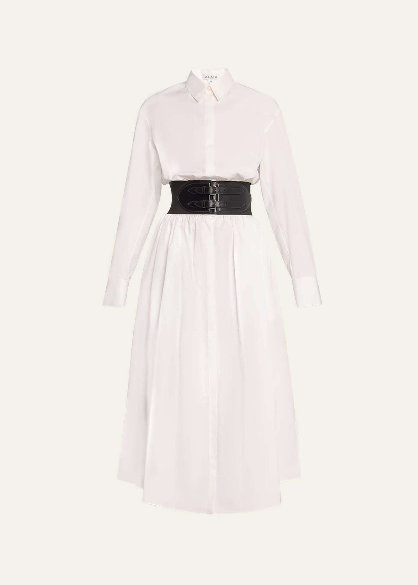 Alaïa Womens Spiral-belt Pleated Cotton-poplin Mini Dress Blanc In Blanc