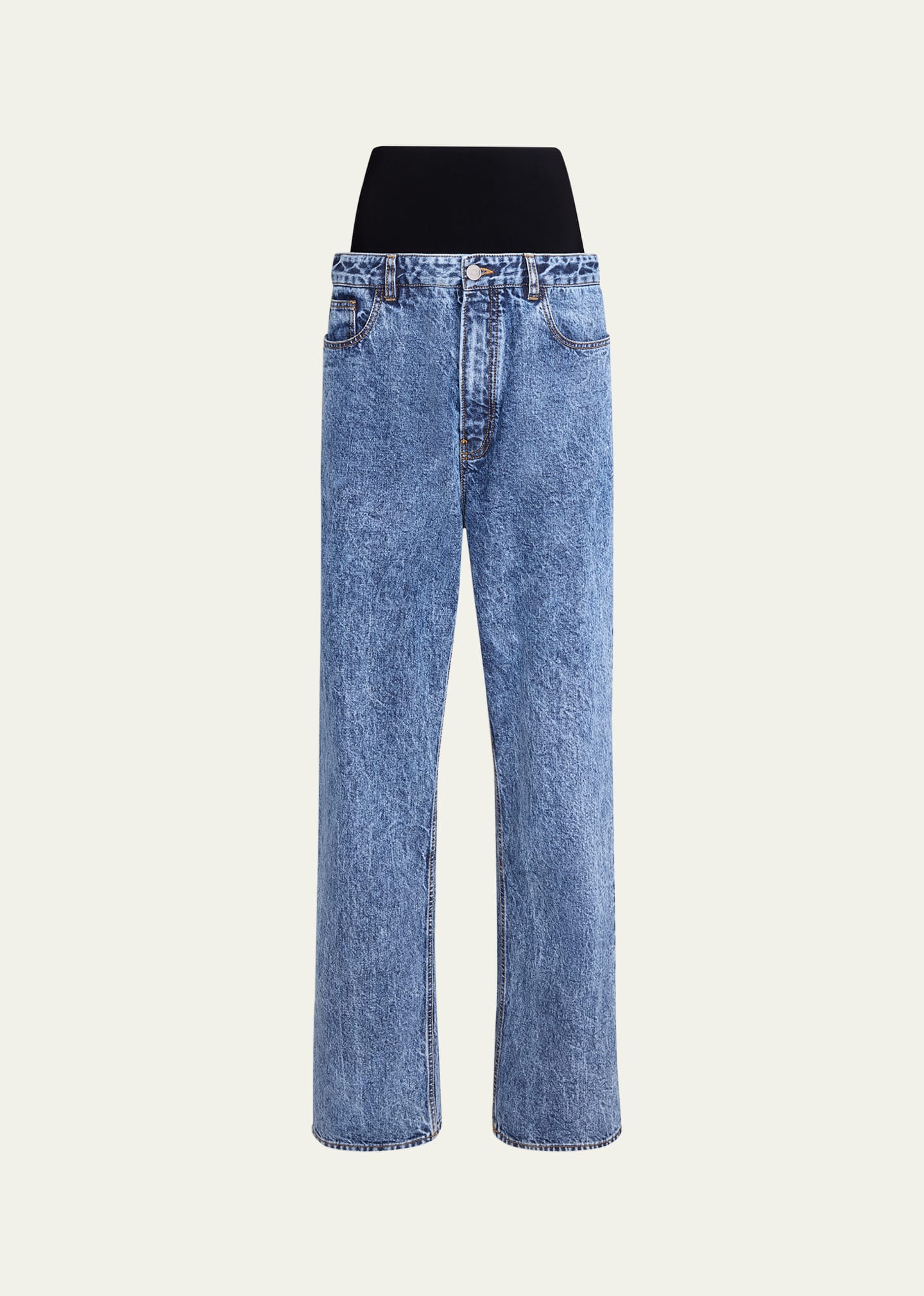 Alaïa Wide Denim Jeans With Knitted Band In Bleu Neige