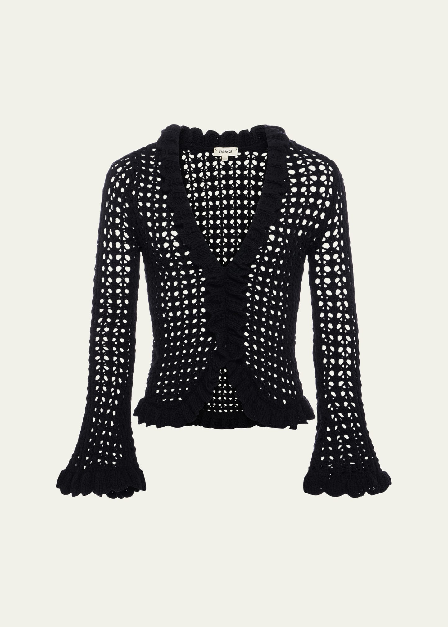 L Agence Solaris Crocheted Cardigan In Black