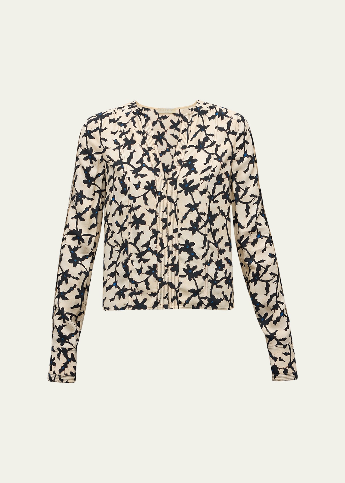 Ulla Johnson Safi Split-neck Topstitched Blouse In Moonstone