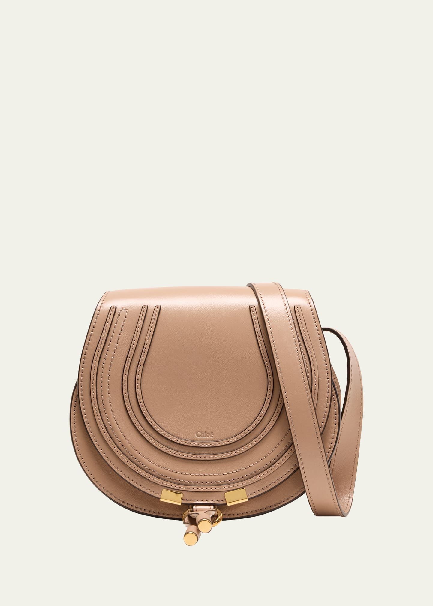 Chloé Marcie Small Crossbody Bag In Shiny Calfskin In Deep Beige