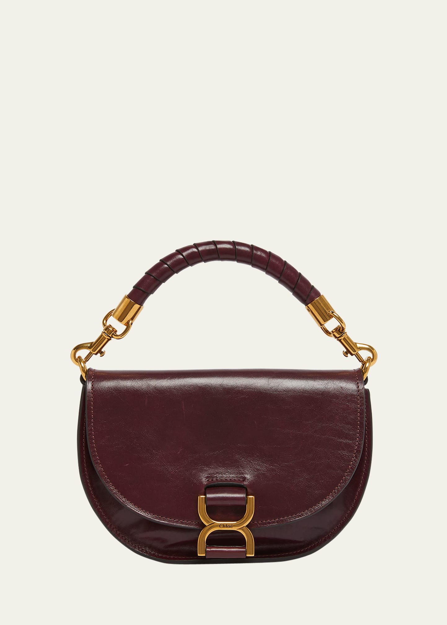 Chloé Marcie Flap Crossbody Bag In Shiny Calfskin In Dimness Purple