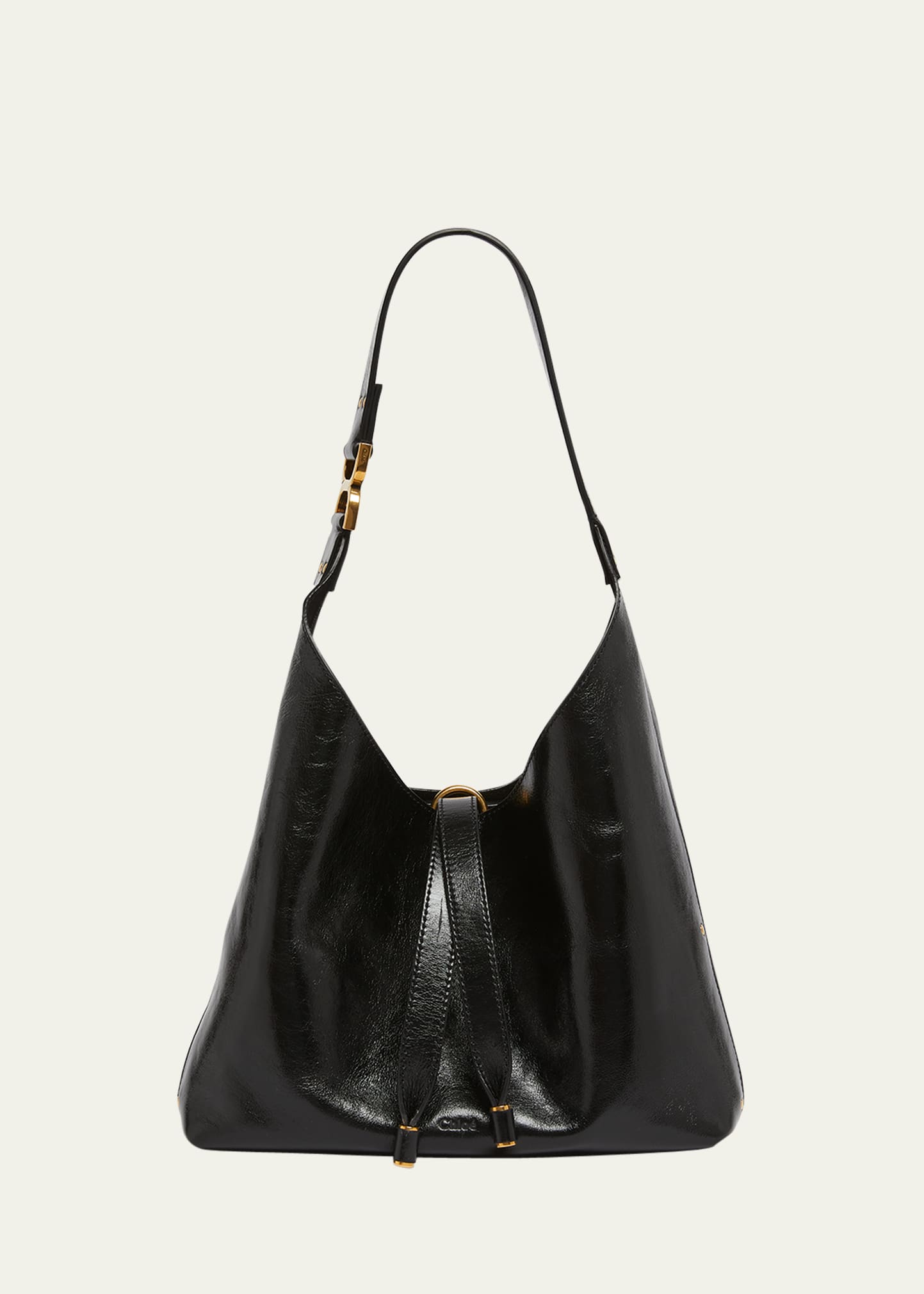 Chloé Marcie Small Hobo Bag In Shiny Calfskin In Black