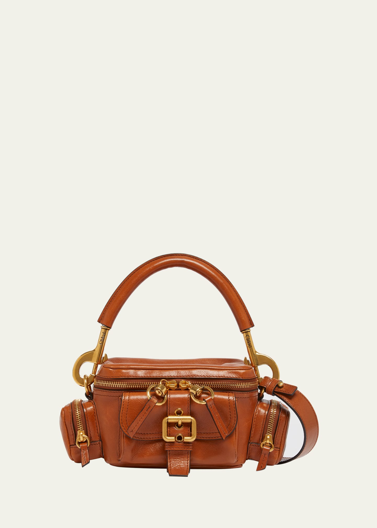 Chloé Small Double Carry Leather Bag With Multipocket Detail In Clay Brown