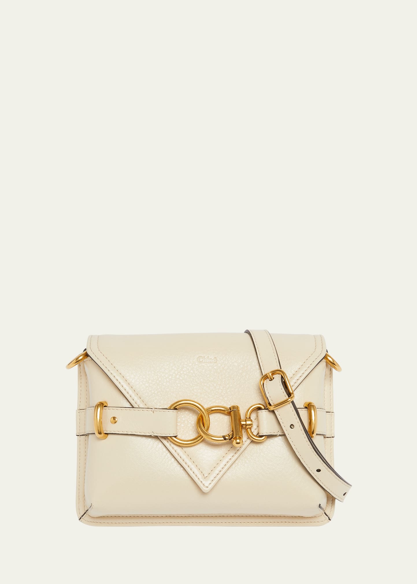 Chloé Cape Flap Crossbody Bag In Grained Calfskin In Sweet Beige