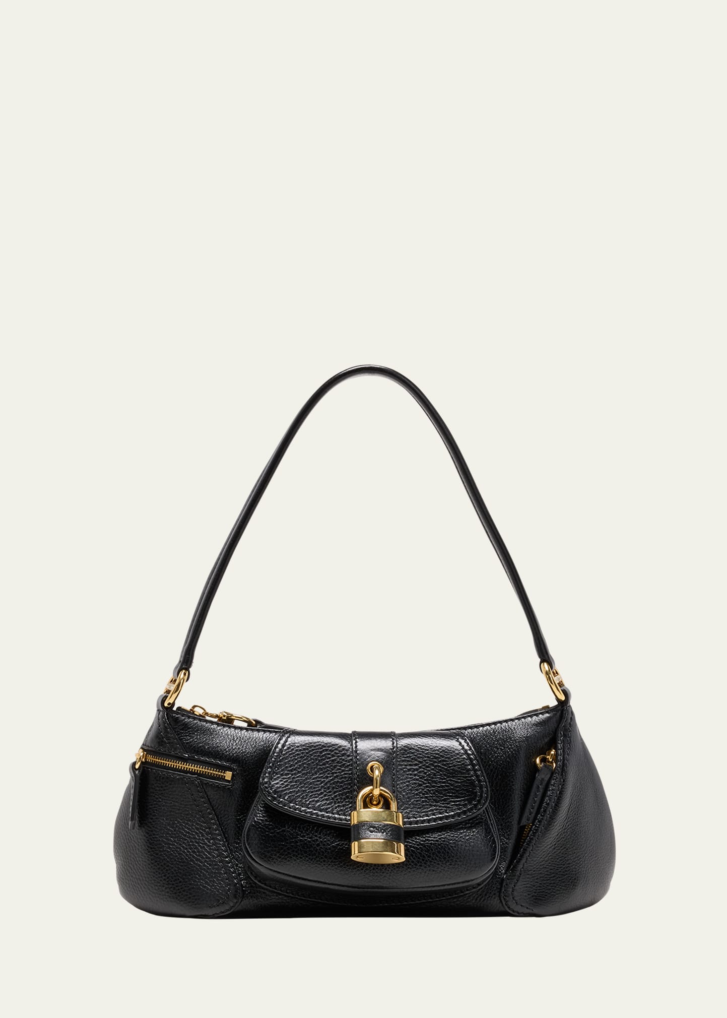 Shop Chloé The 99 Shoulder Bag In Shiny Grained Calfskin In Black