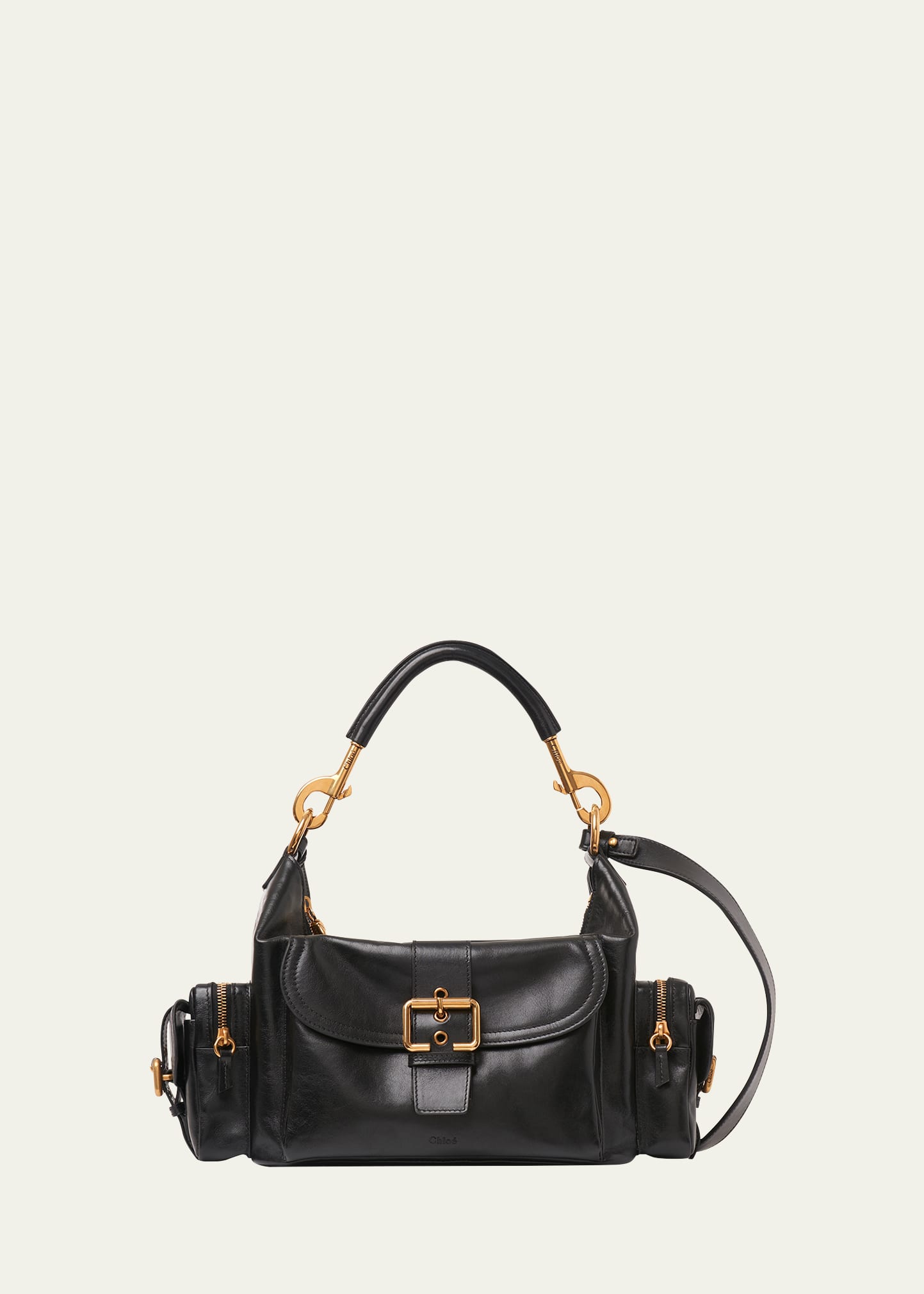 Chloé Camera Bag Medium In Natural Shiny Calfskin In Black